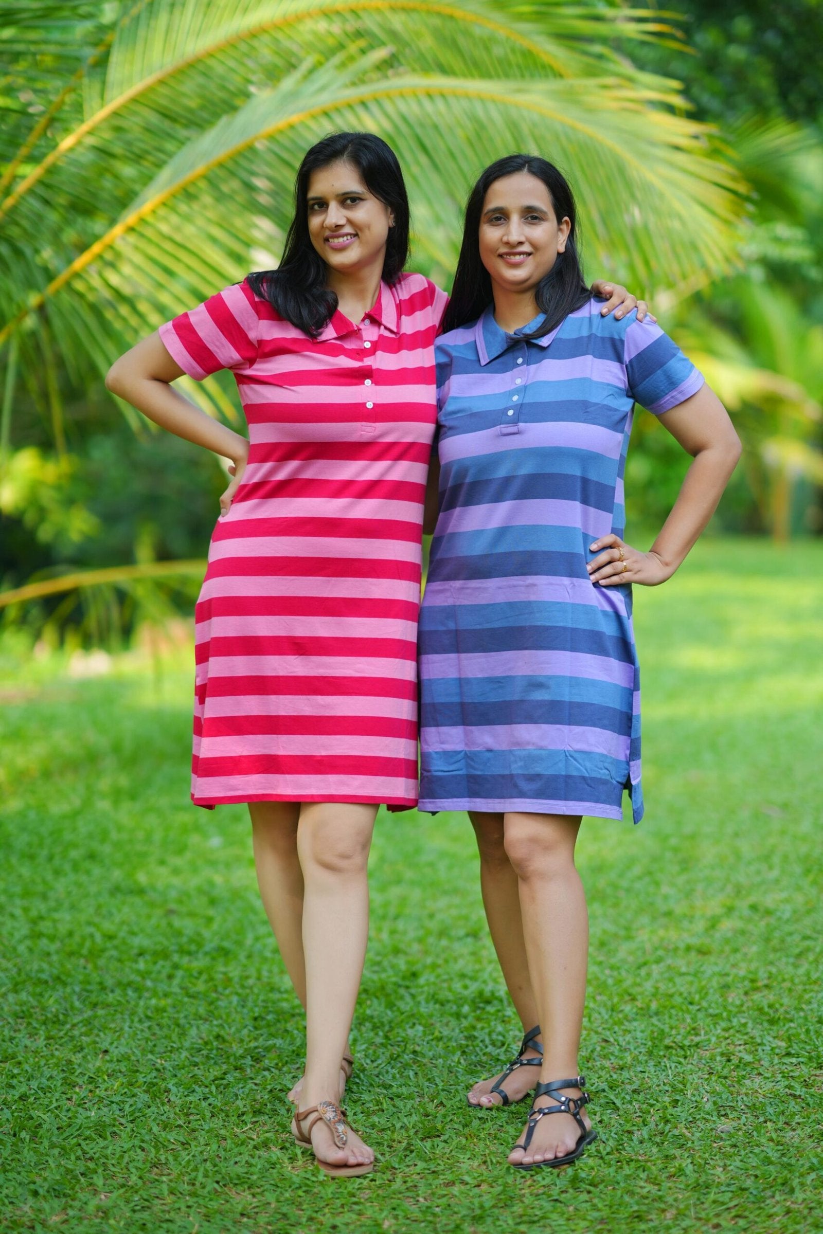 Twilight Stripes Polo Dress – Navy & Lavender
