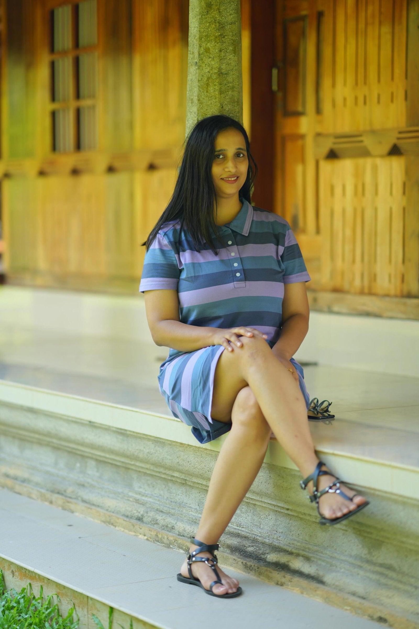 Twilight Stripes Polo Dress – Navy & Lavender