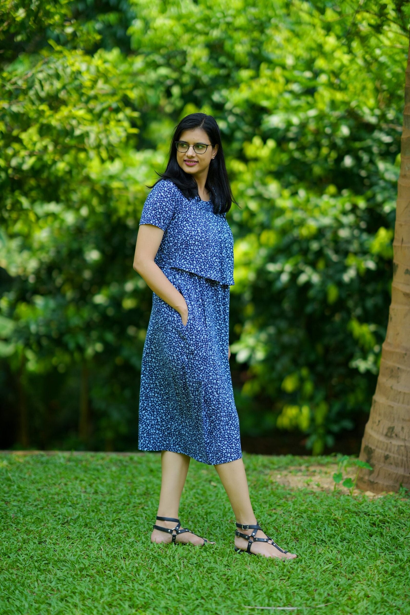 Soft Blue Cotton Comfy Maternity Dress