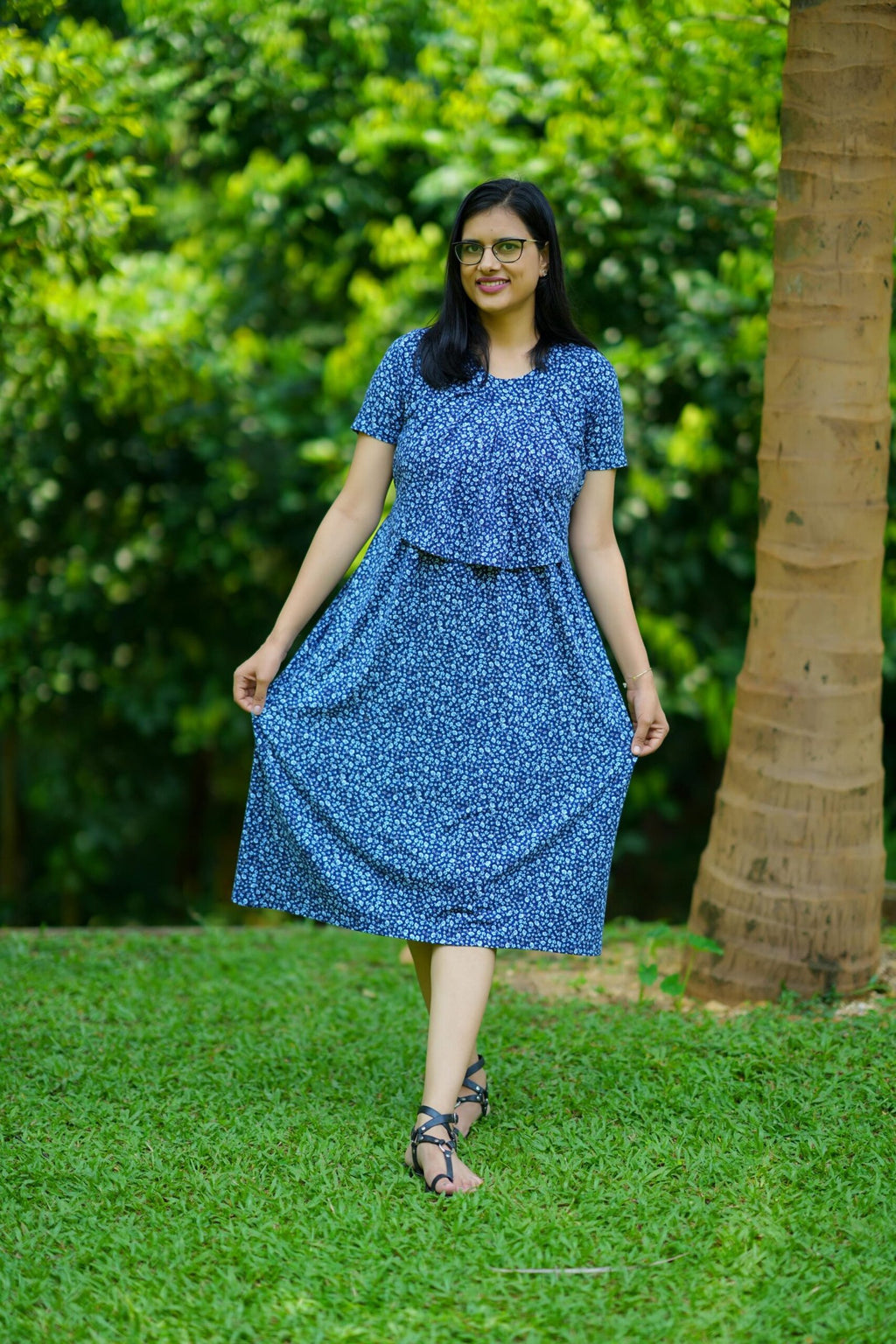 Soft Blue Cotton Comfy Maternity Dress