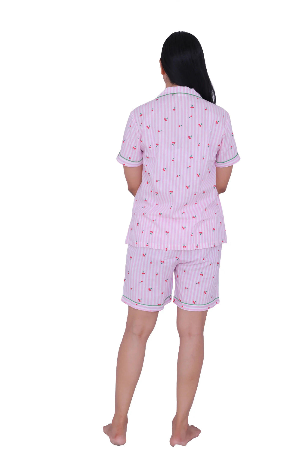 Pink Cherry Print Cotton Night Suit Set