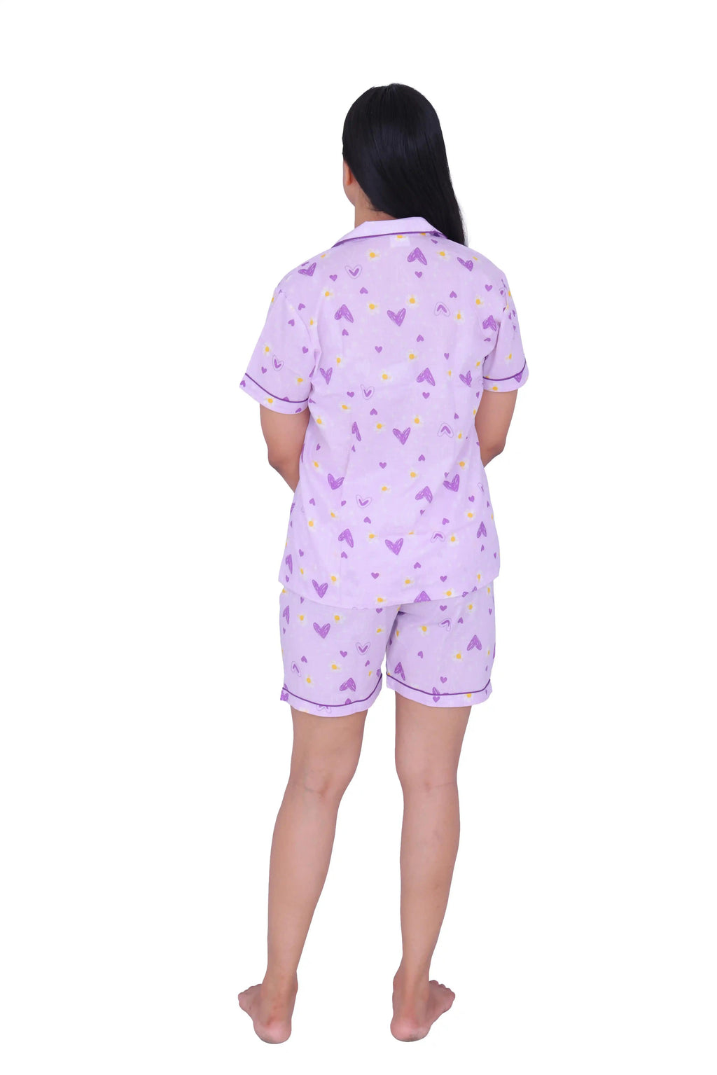 Lavender Heart Print Cotton Night Suit Set