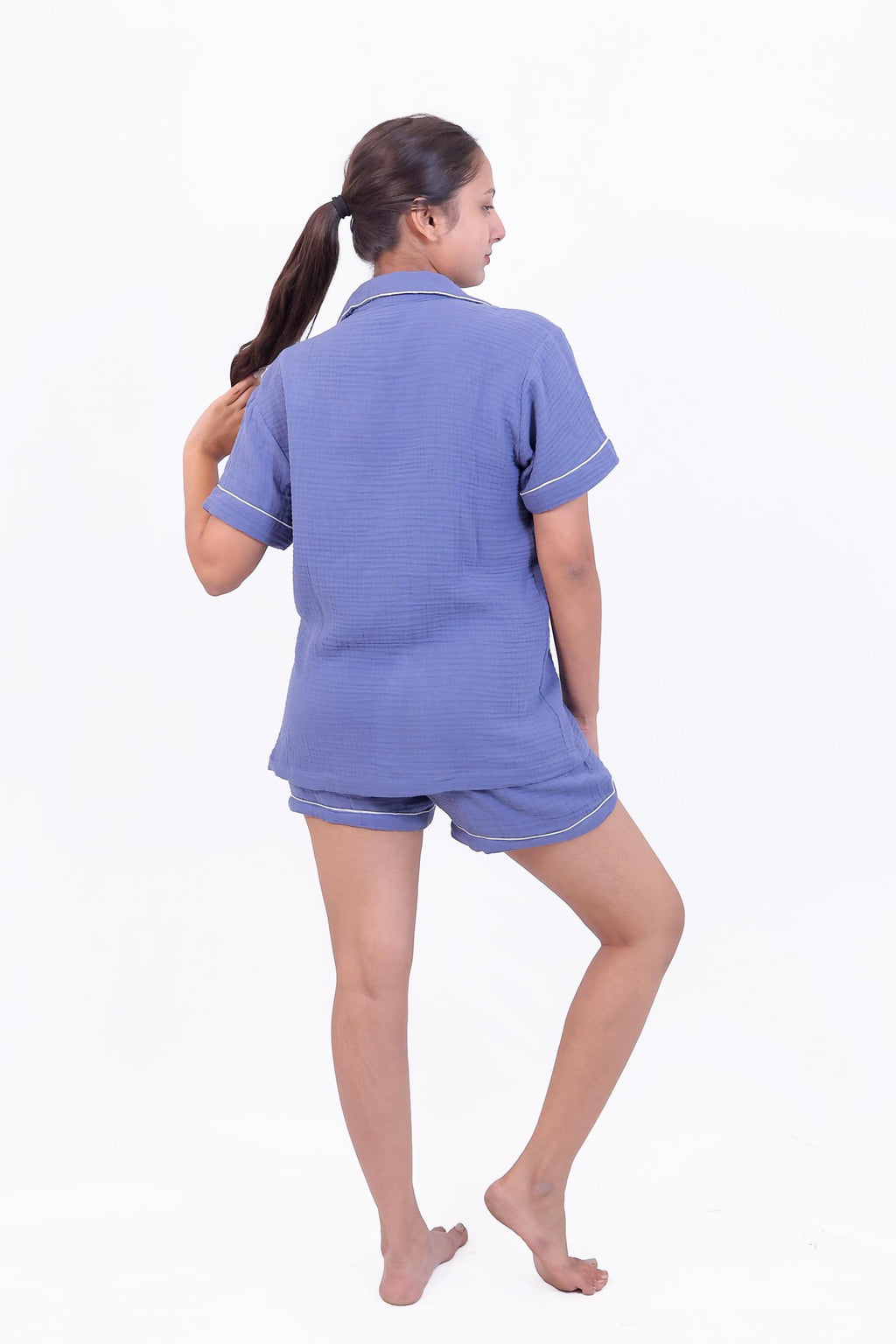 Solid Blue Muslin Cotton Nightwear Set