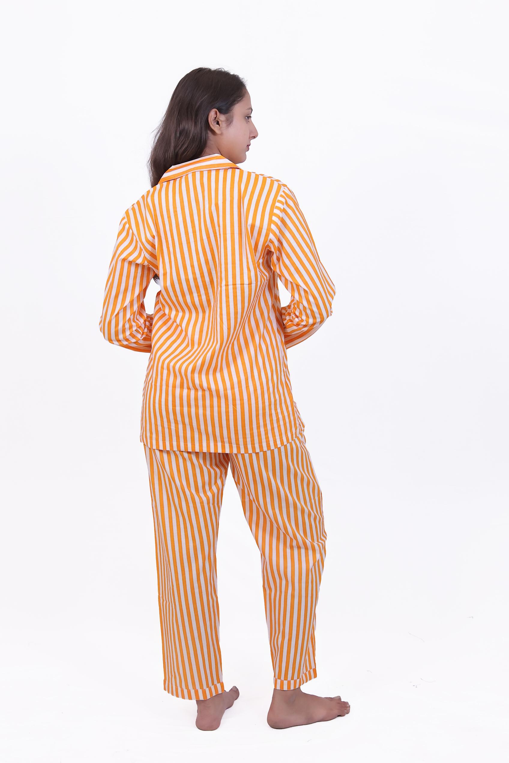 Sunshine Orange Stripe Cotton Night Suit Set