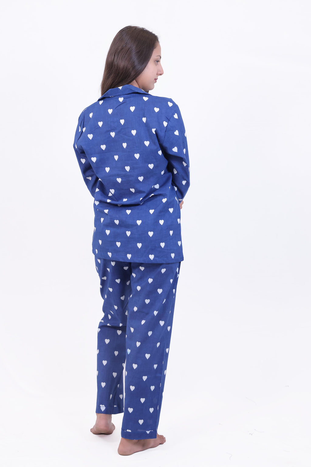 Royal Blue Heart Print Cotton Night Suit Set