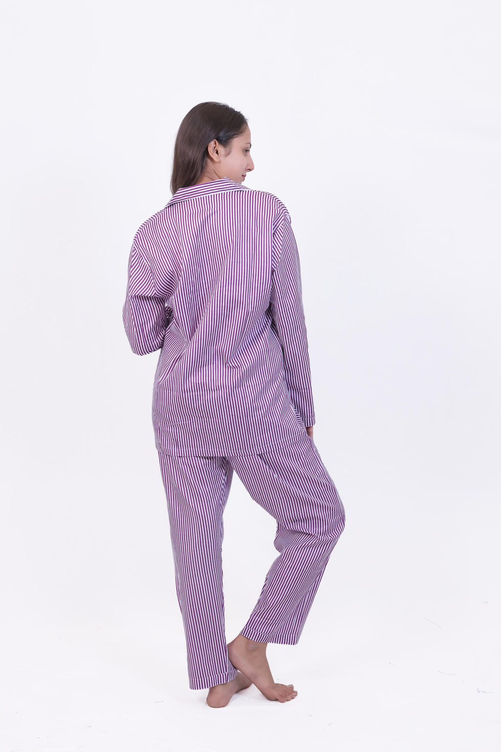 Classic Purple Stripe Cotton Night Suit Set