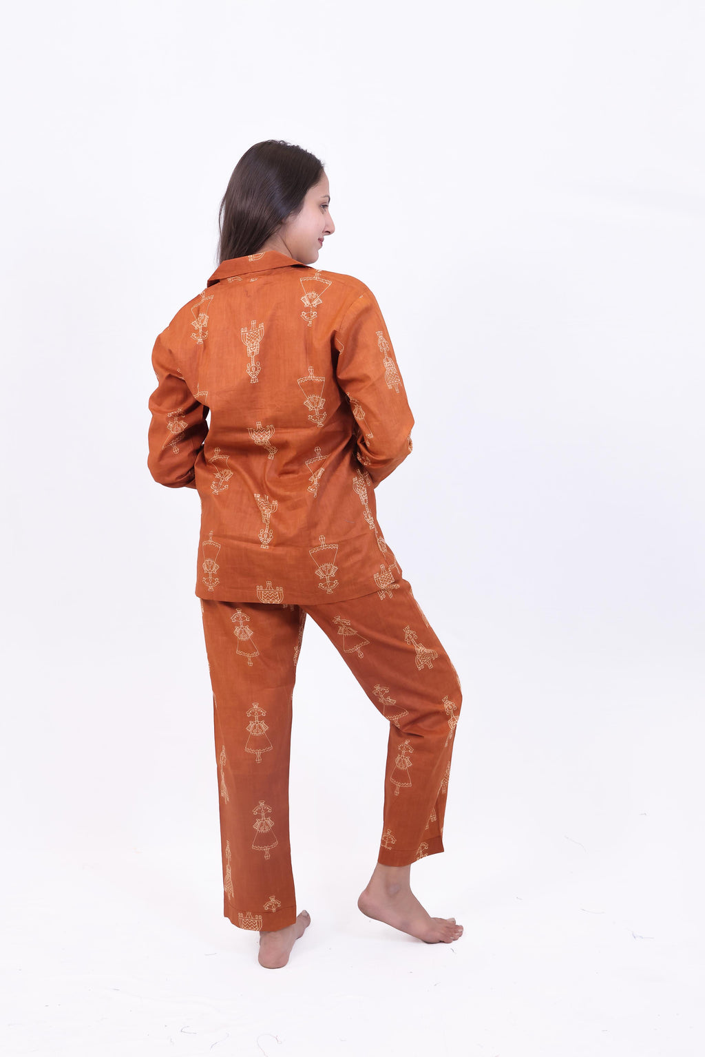 Rust Orange Tribal Print Cotton Pajama Set