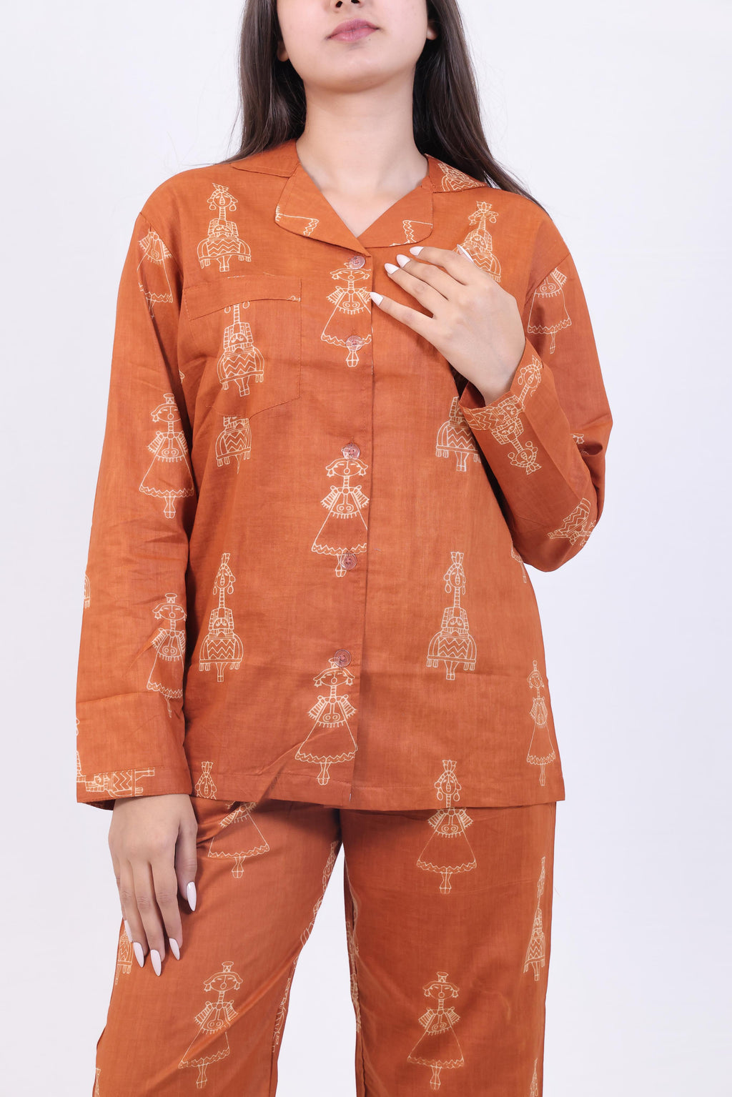 Rust Orange Tribal Print Cotton Pajama Set