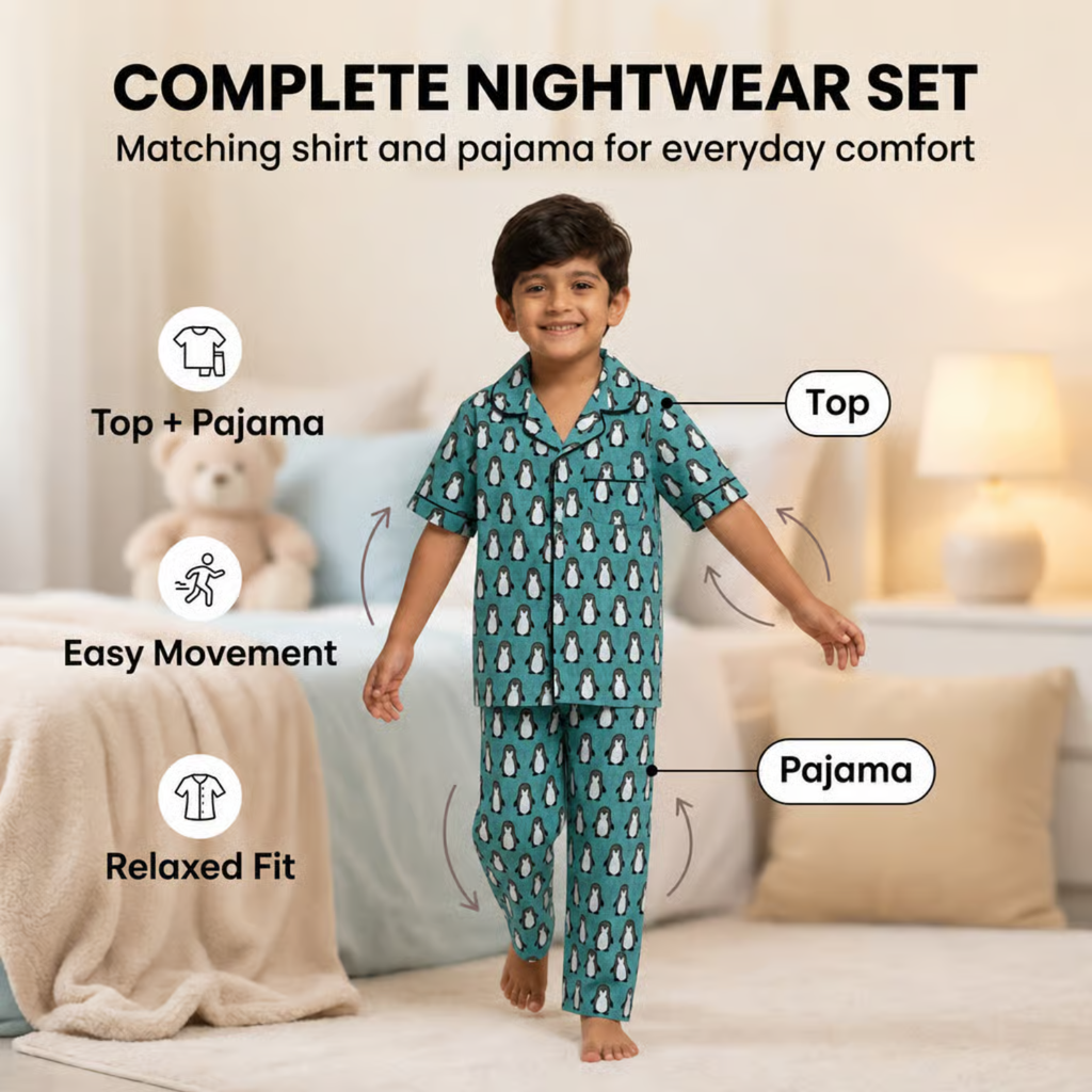 Aqua Penguin Parade Cotton Night Suit