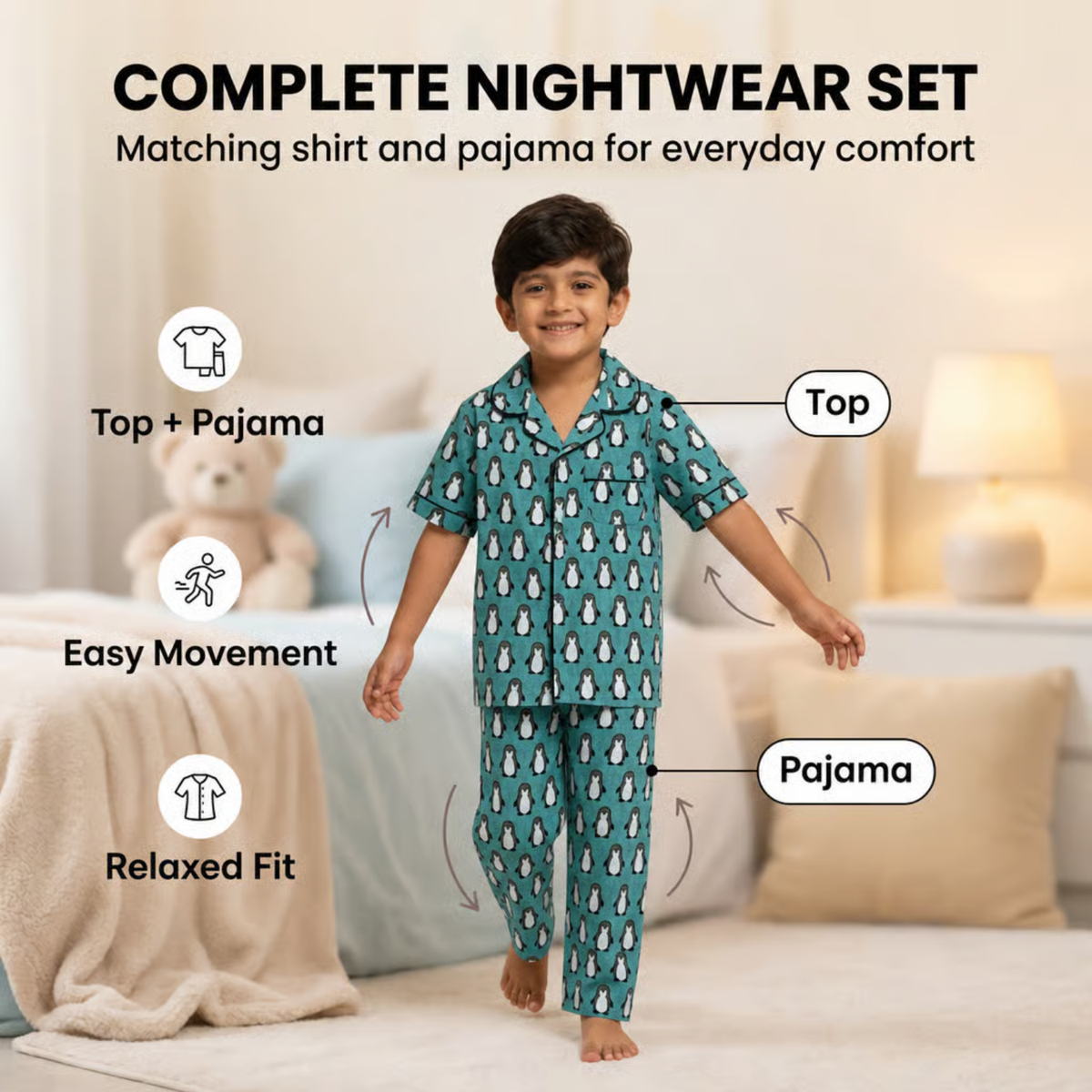 Aqua Penguin Parade Cotton Night Suit