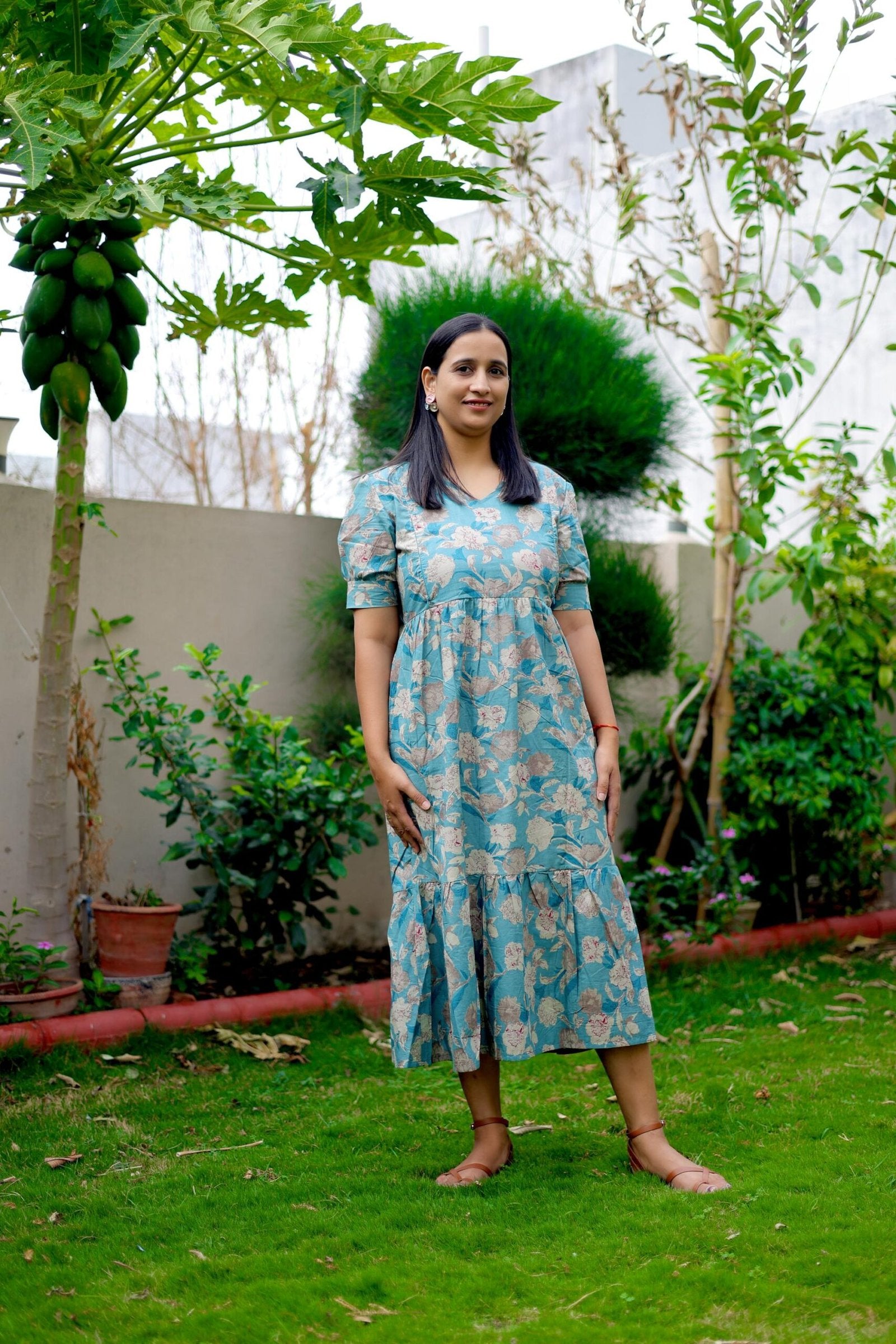 Teal Garden Maternity & Nursing Dress