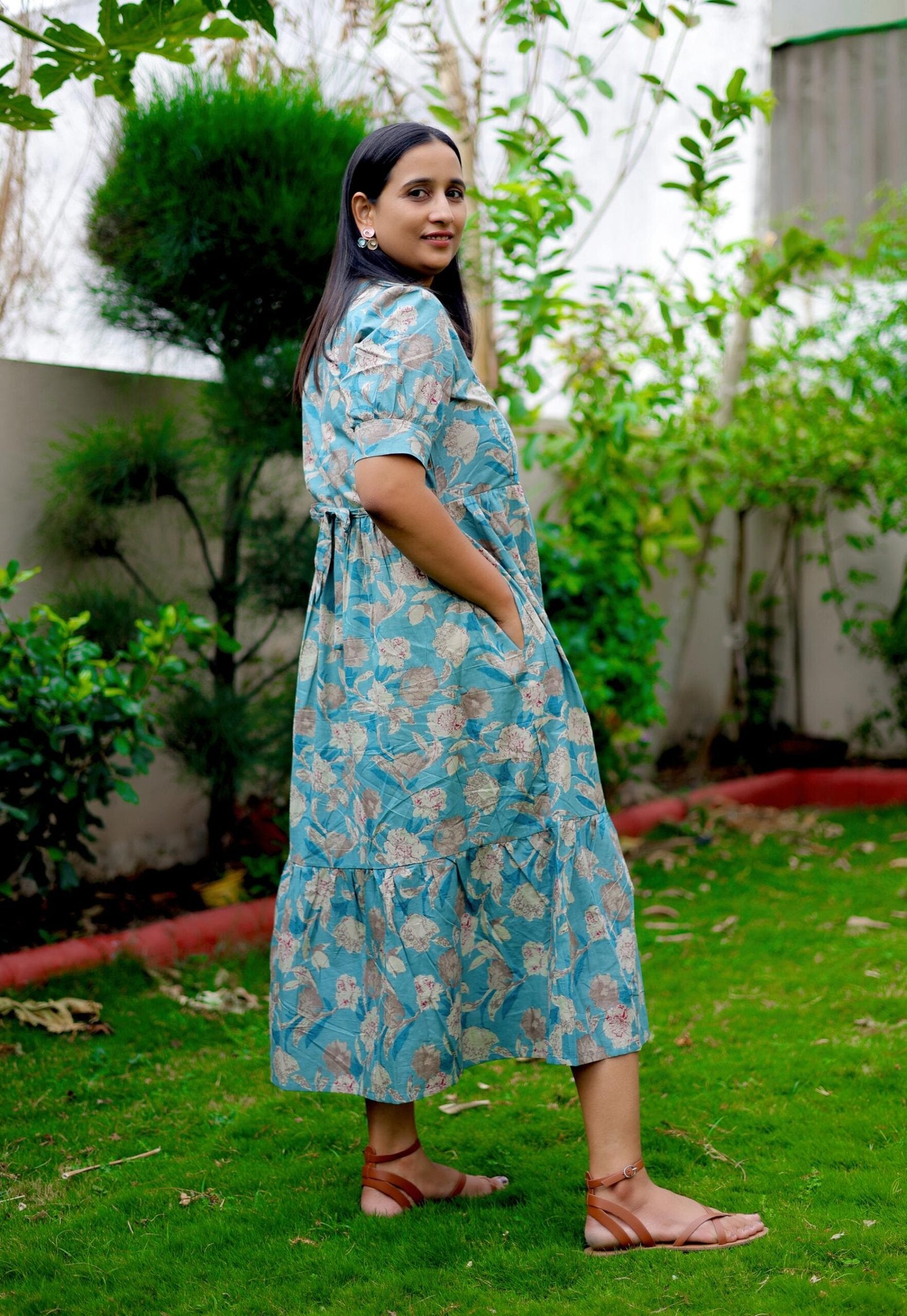 Teal Garden Maternity & Nursing Dress