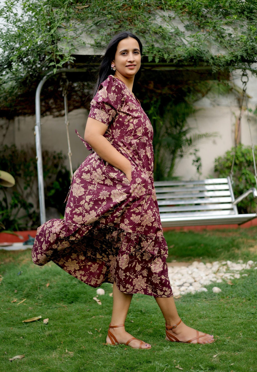 Crimson Bloom Maternity & Nursing Dress