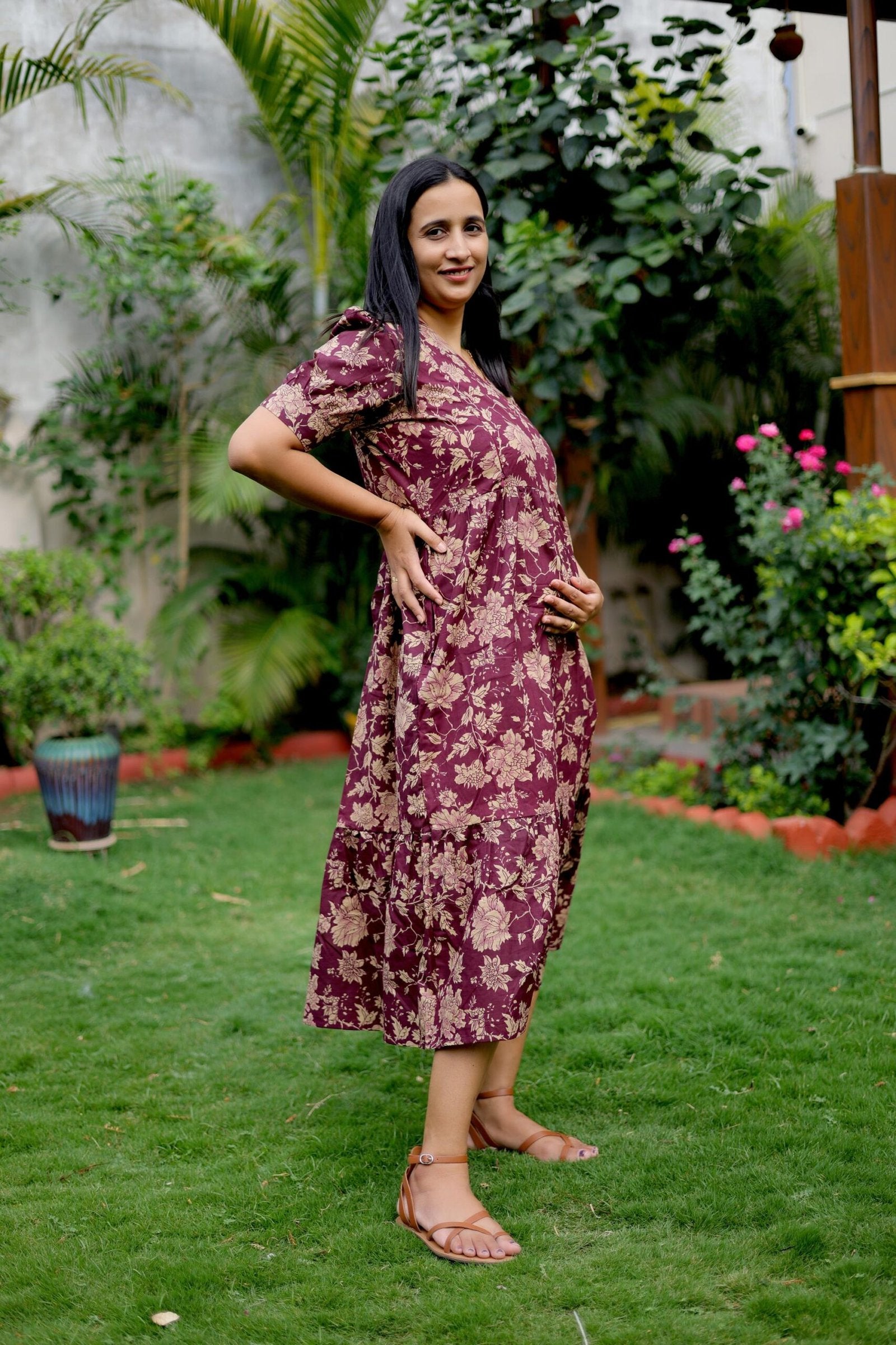 Crimson Bloom Maternity & Nursing Dress