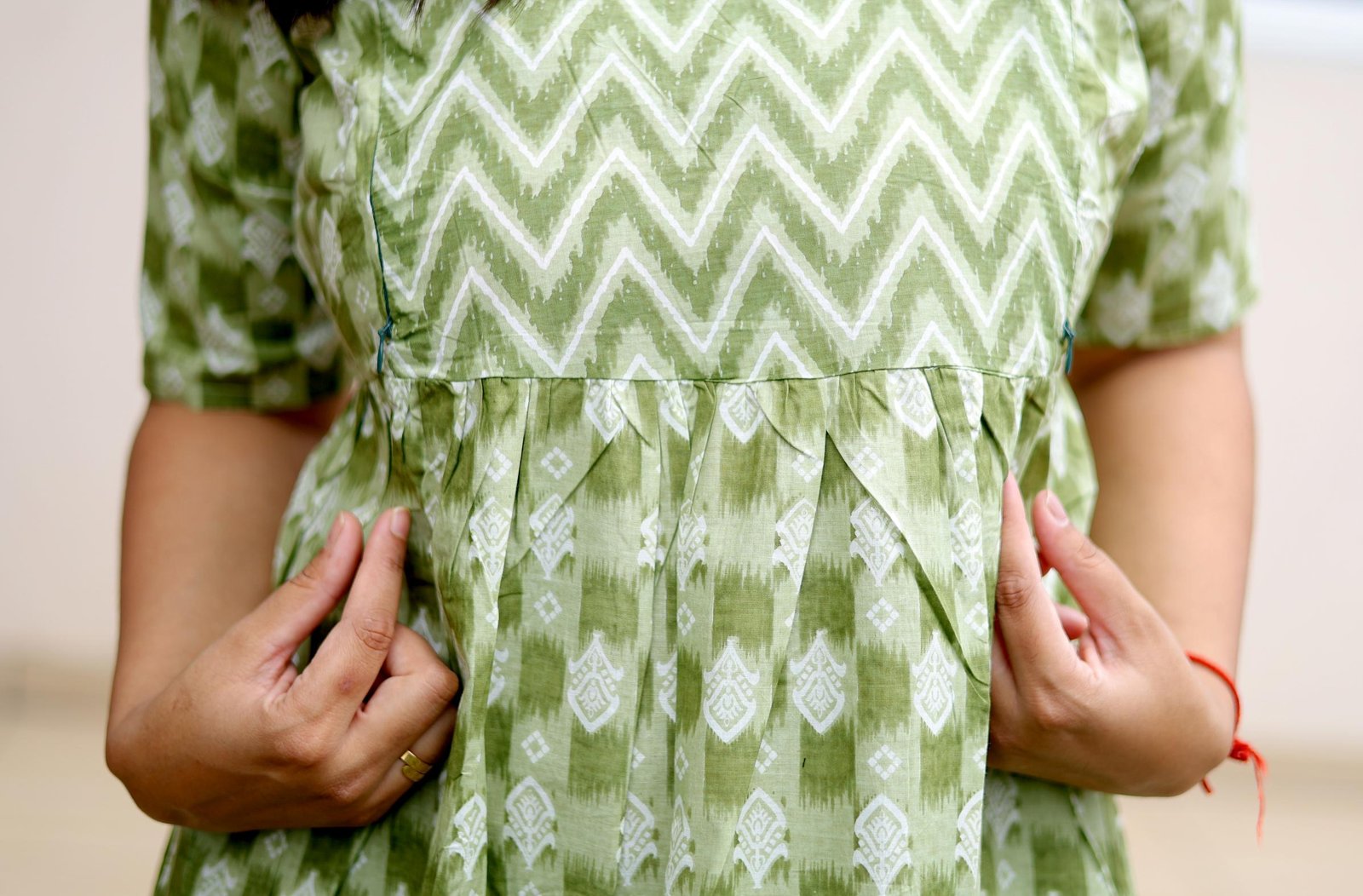 Light Olive Ikat Print Maternity Dress