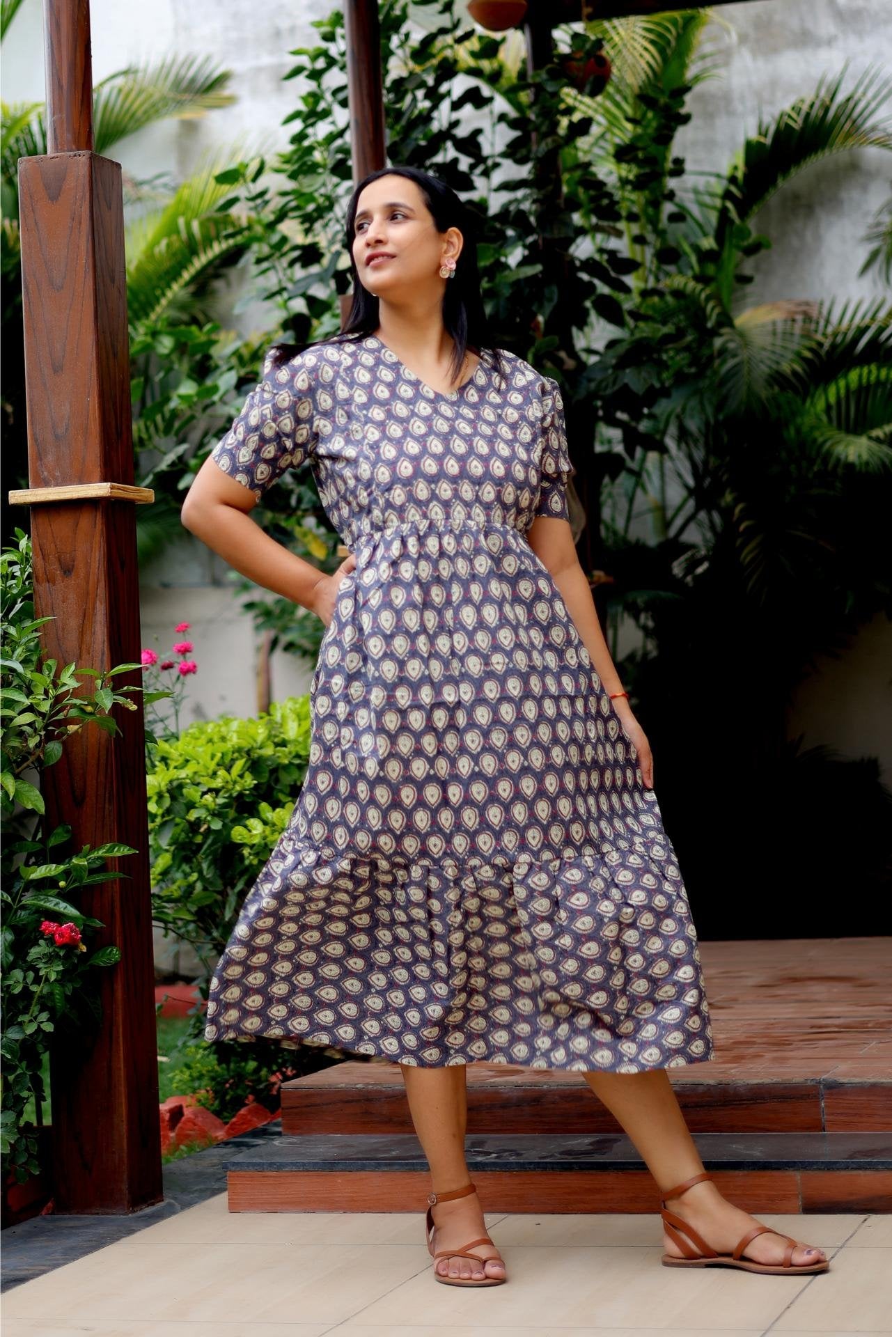 Deep grey Paisley print maternity dress