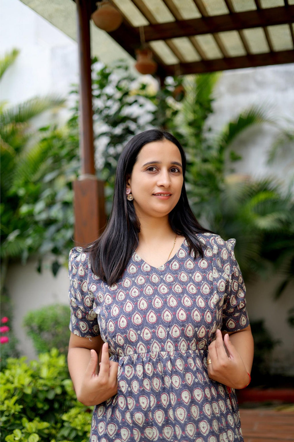 Deep grey Paisley print maternity dress