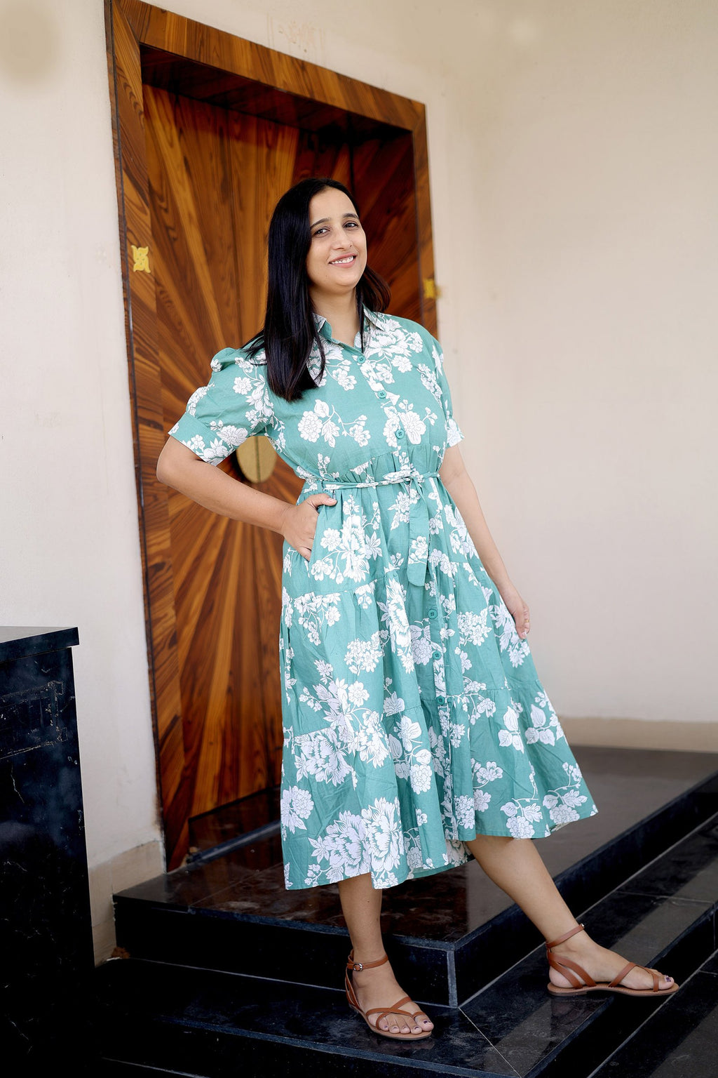 Sage Green Floral  Maxi Dress