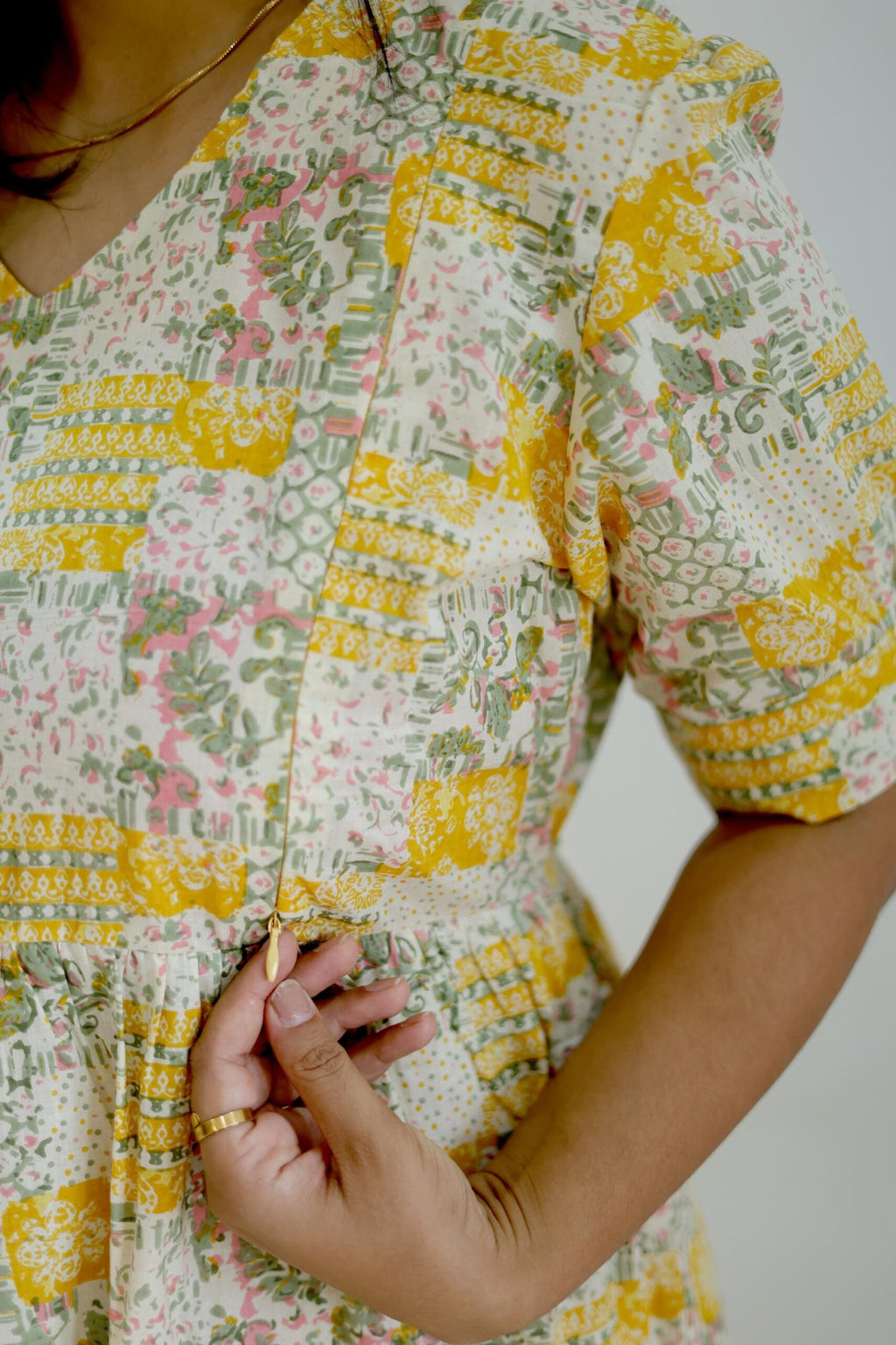 Pastel Yellow Floral Patchwork Maternity Dress