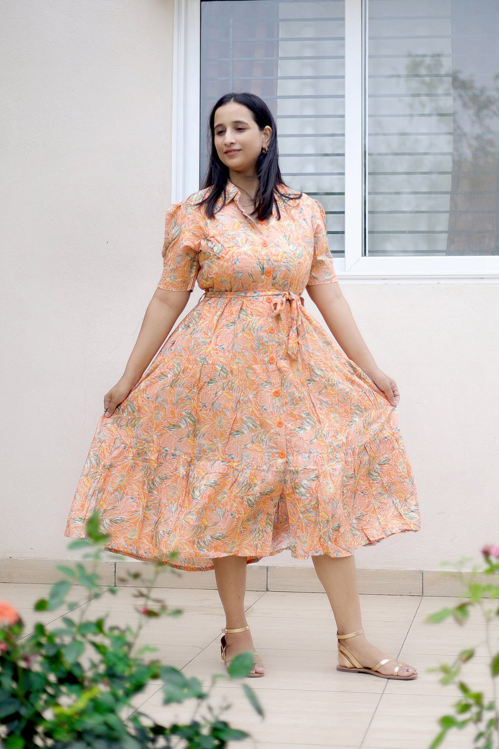 Peach Blossom Floral Breeze Maxi Dress
