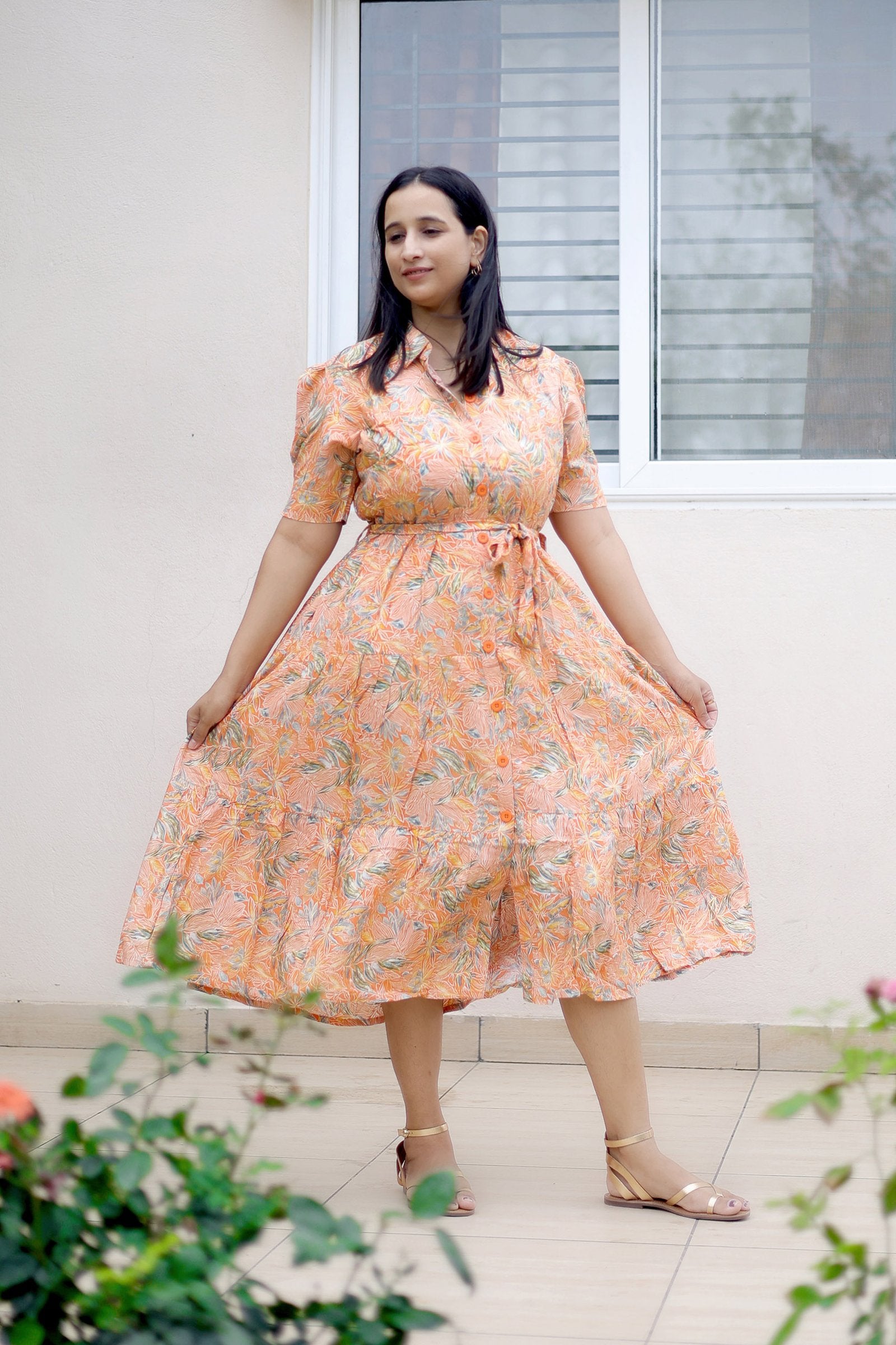 Peach Blossom Floral Breeze Maxi Dress