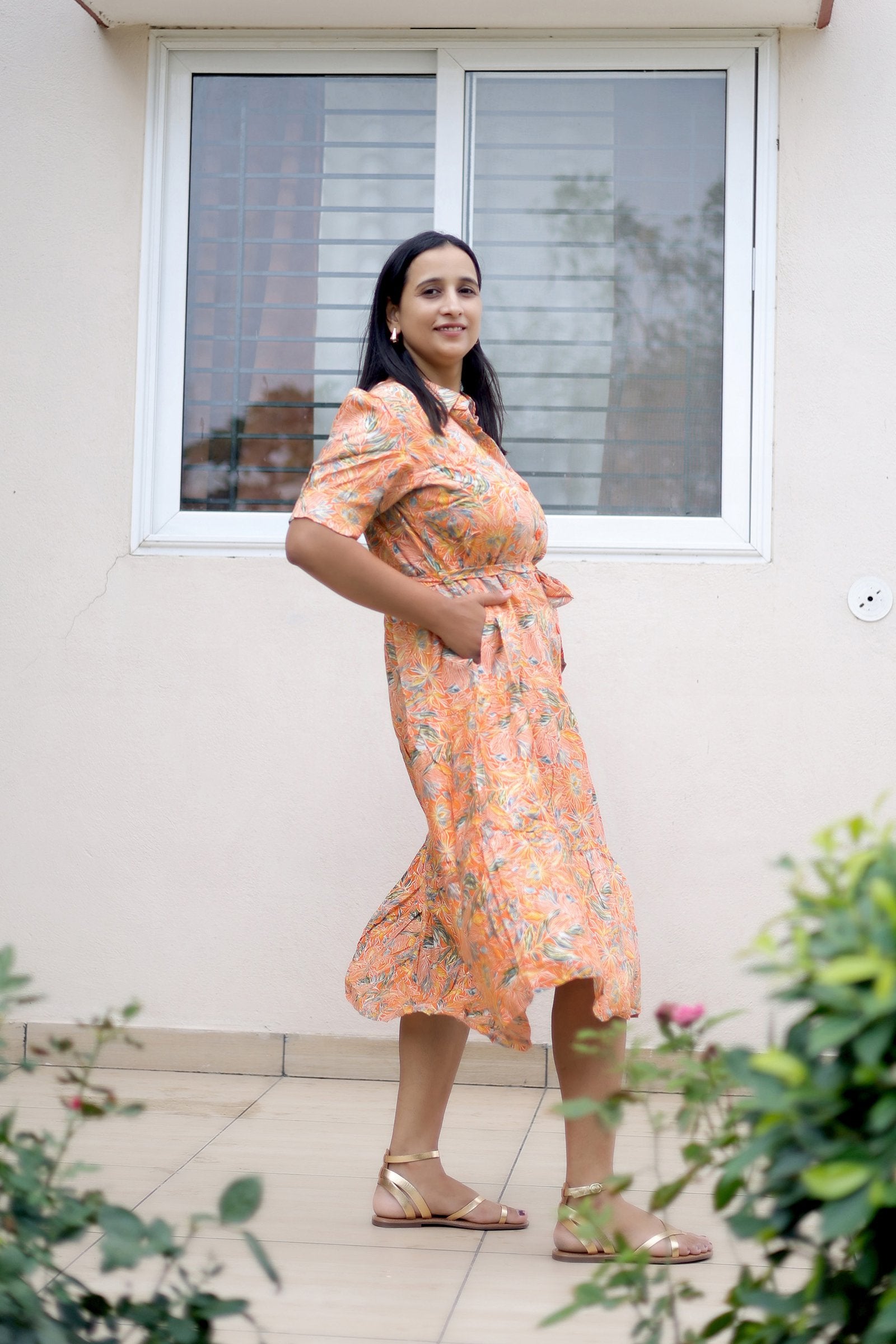 Peach Blossom Floral Breeze Maxi Dress