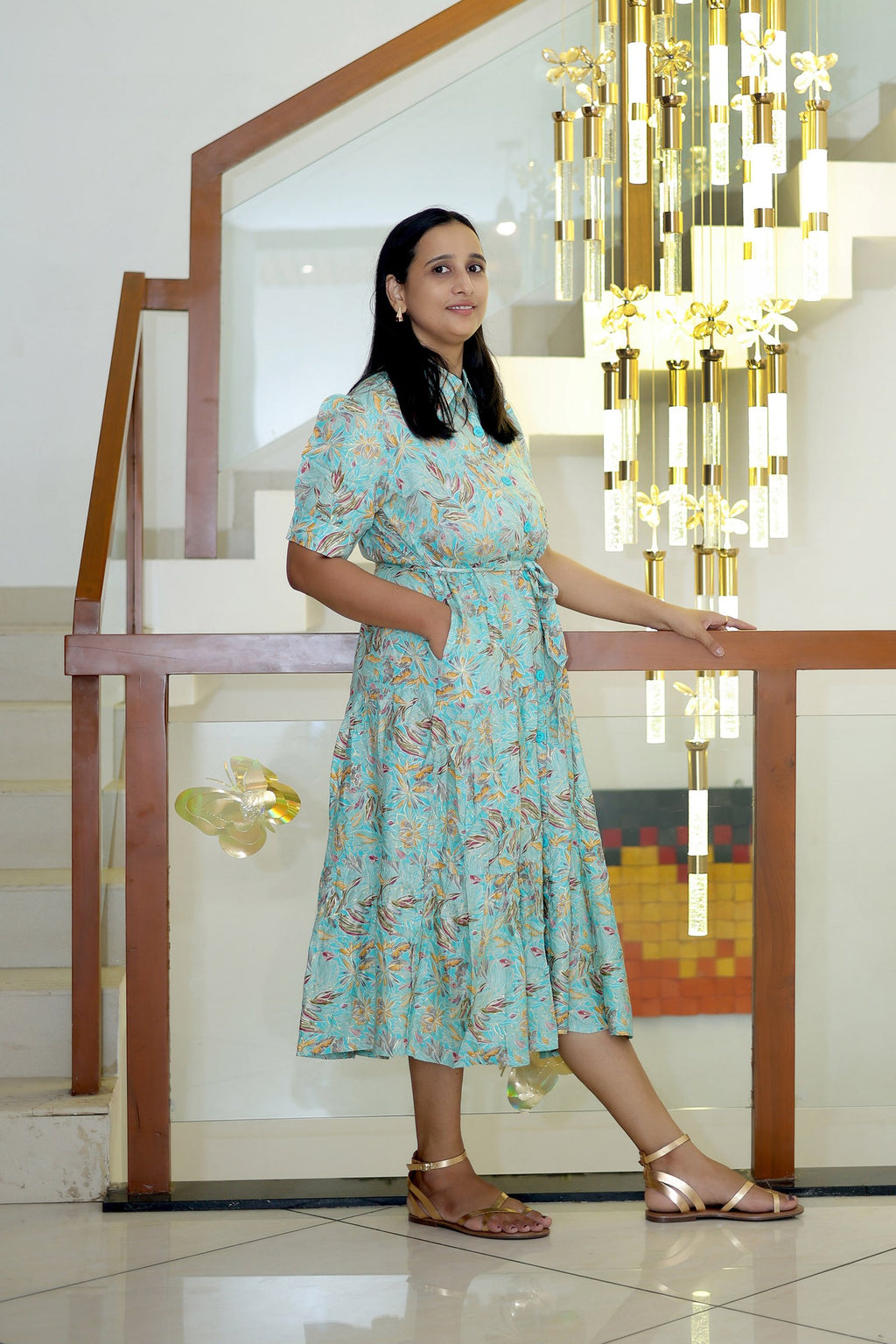 Aqua Mist Tropical Bloom Maxi Dress