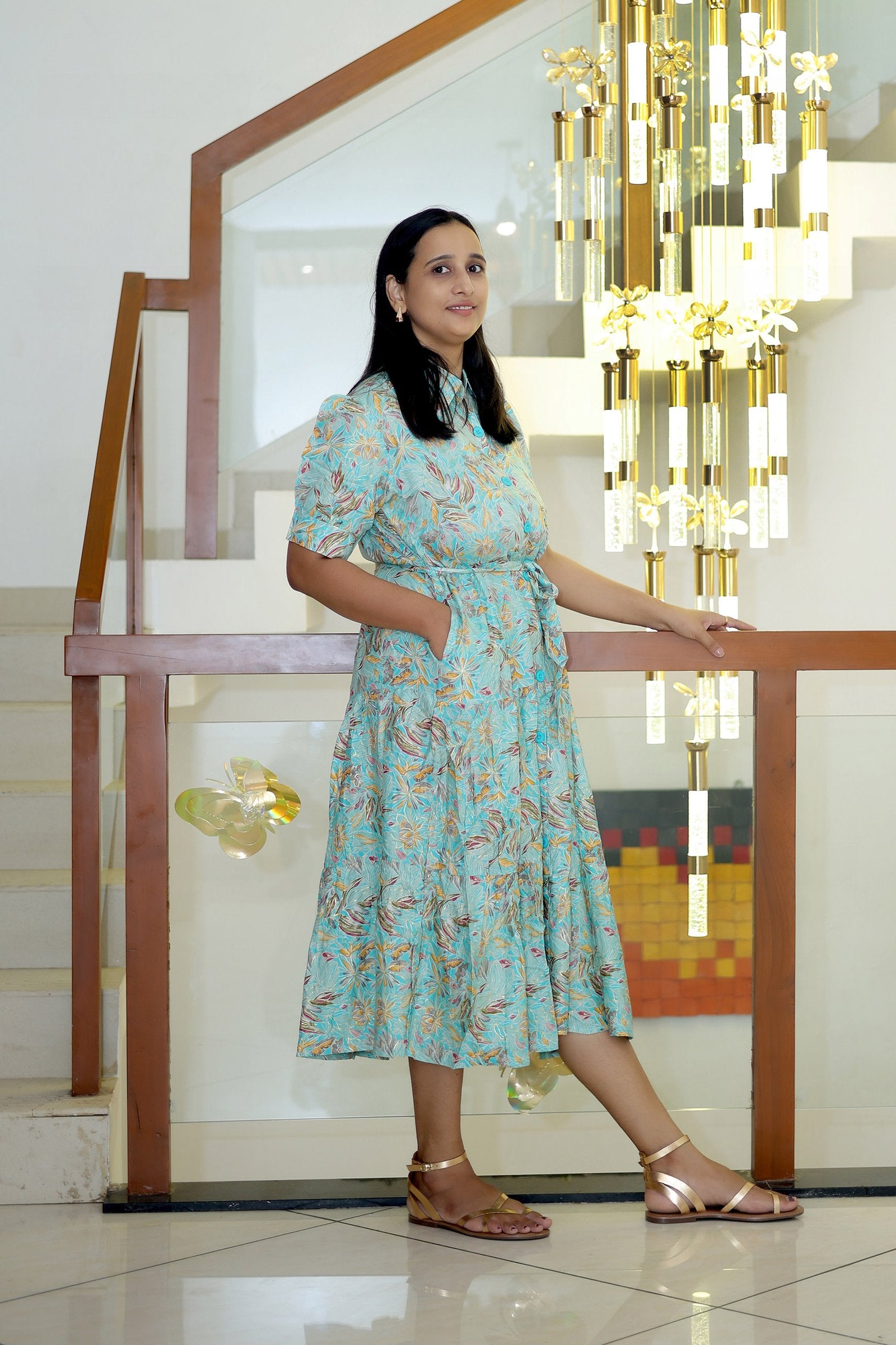 Aqua Mist Tropical Bloom Maxi Dress