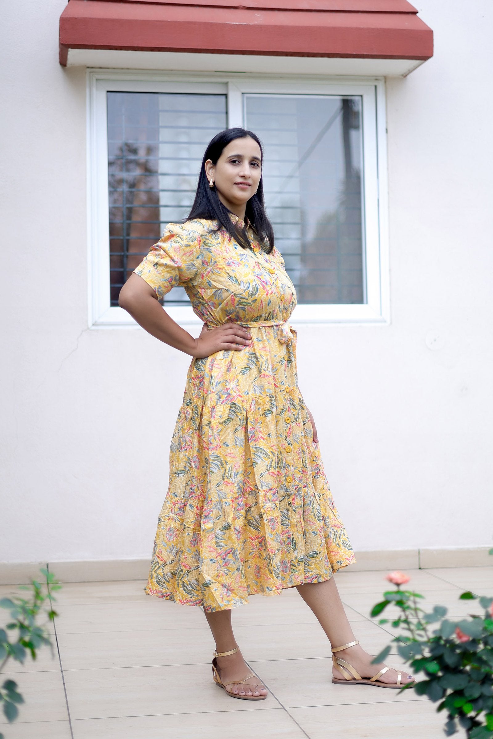 Golden Marigold Garden Maxi Dress