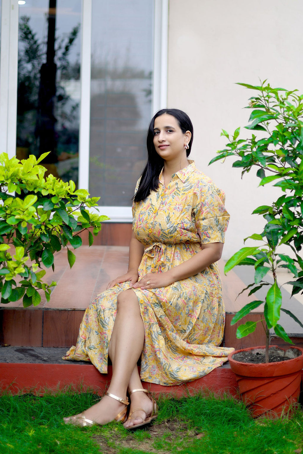 Golden Marigold Garden Maxi Dress