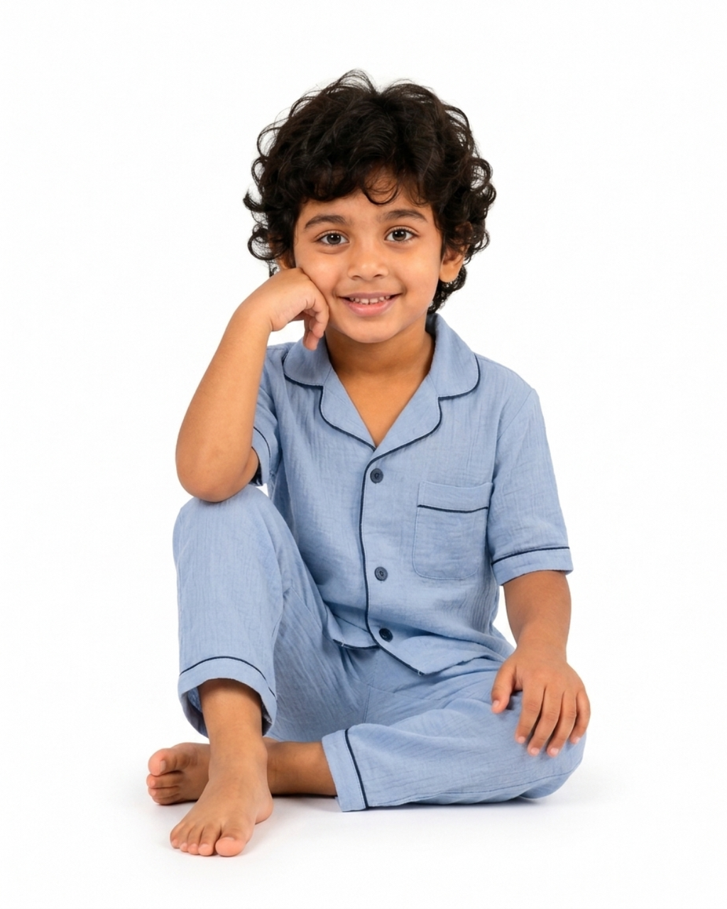 Classic Blue Muslin Kids Night Suit