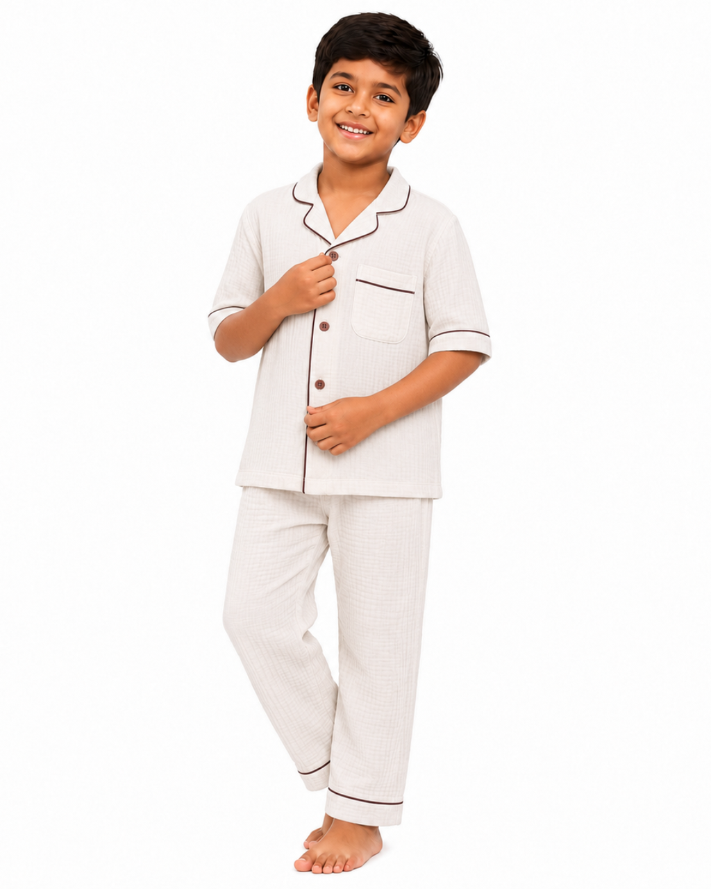 Classic Ivory Muslin Kids Night Suit