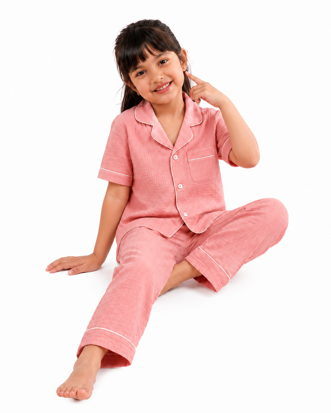 Classic Blush Pink Muslin Kids Night Suit