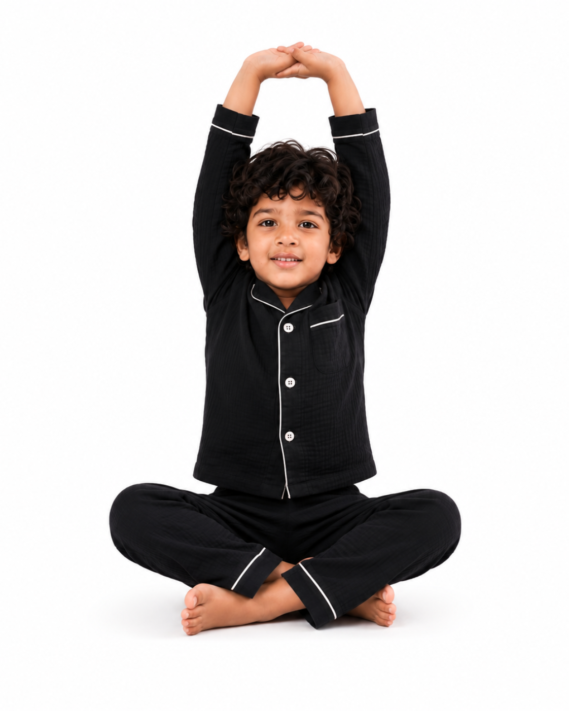 Classic Black Muslin Kids Night Suit(Full Sleeve)