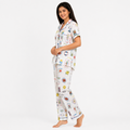 White Travel Print Cotton Night Suit