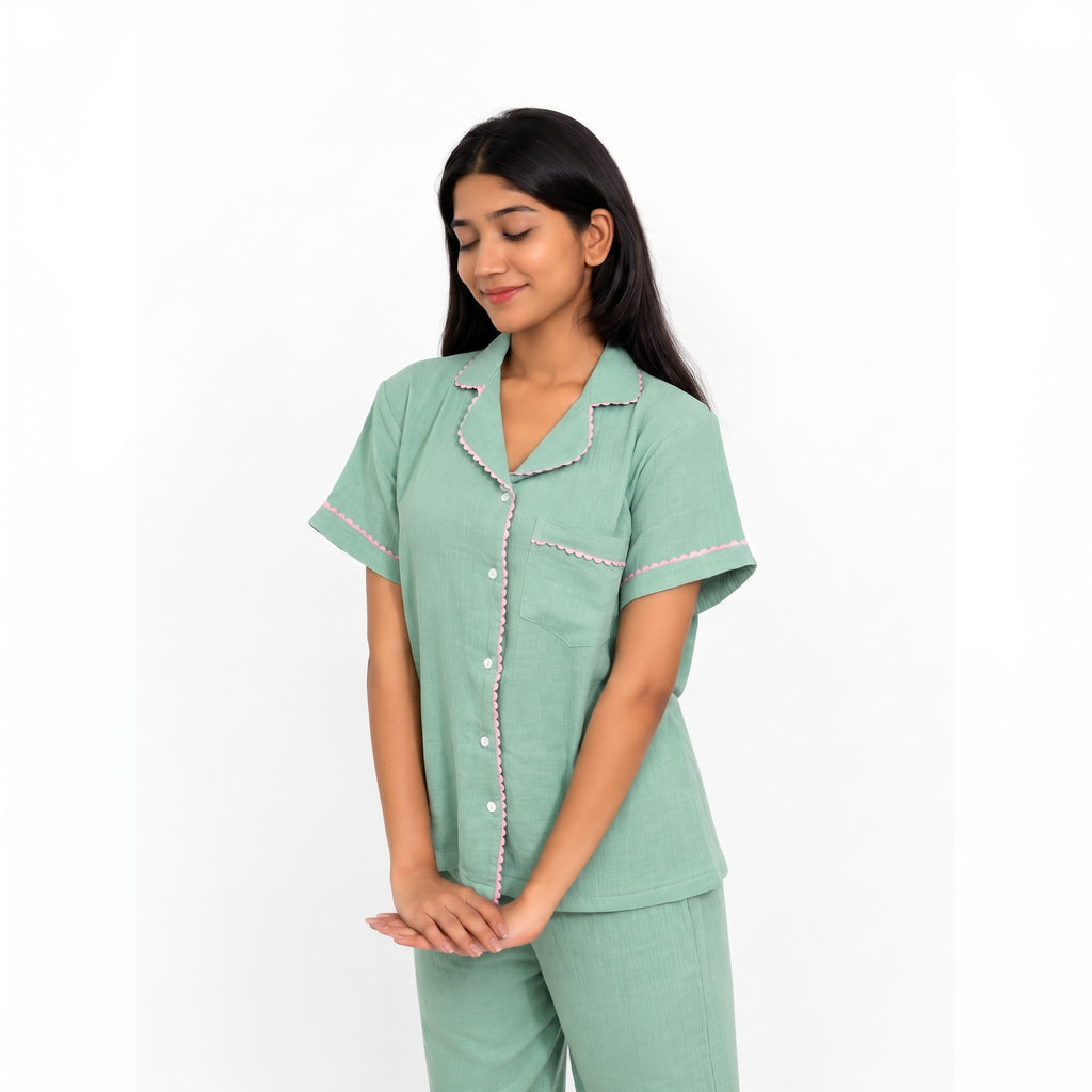 Mint Green Muslin Cotton Nightwear Set