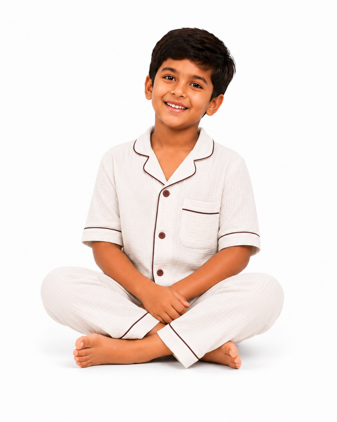 Classic Ivory Muslin Kids Night Suit