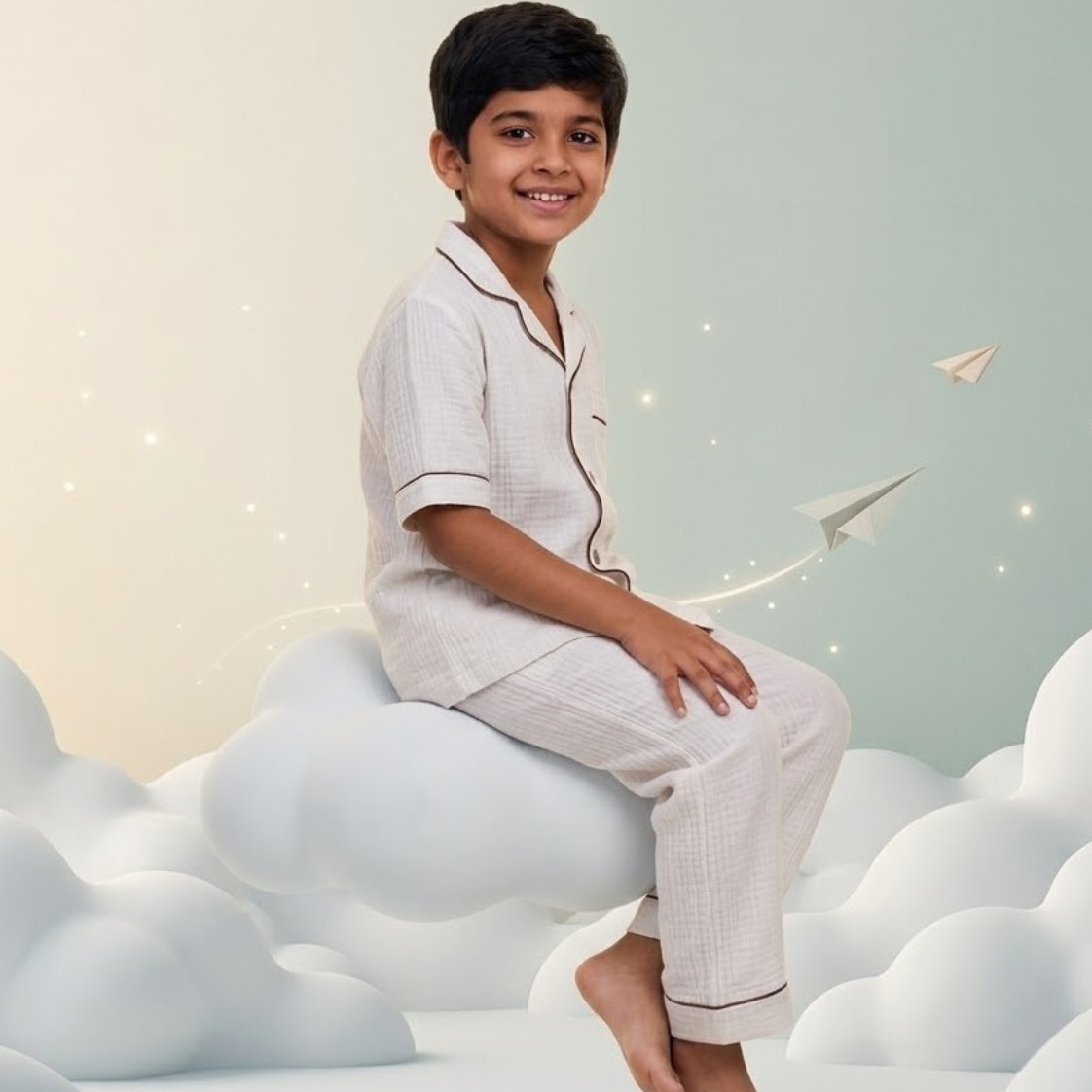 Classic Ivory Muslin Kids Night Suit