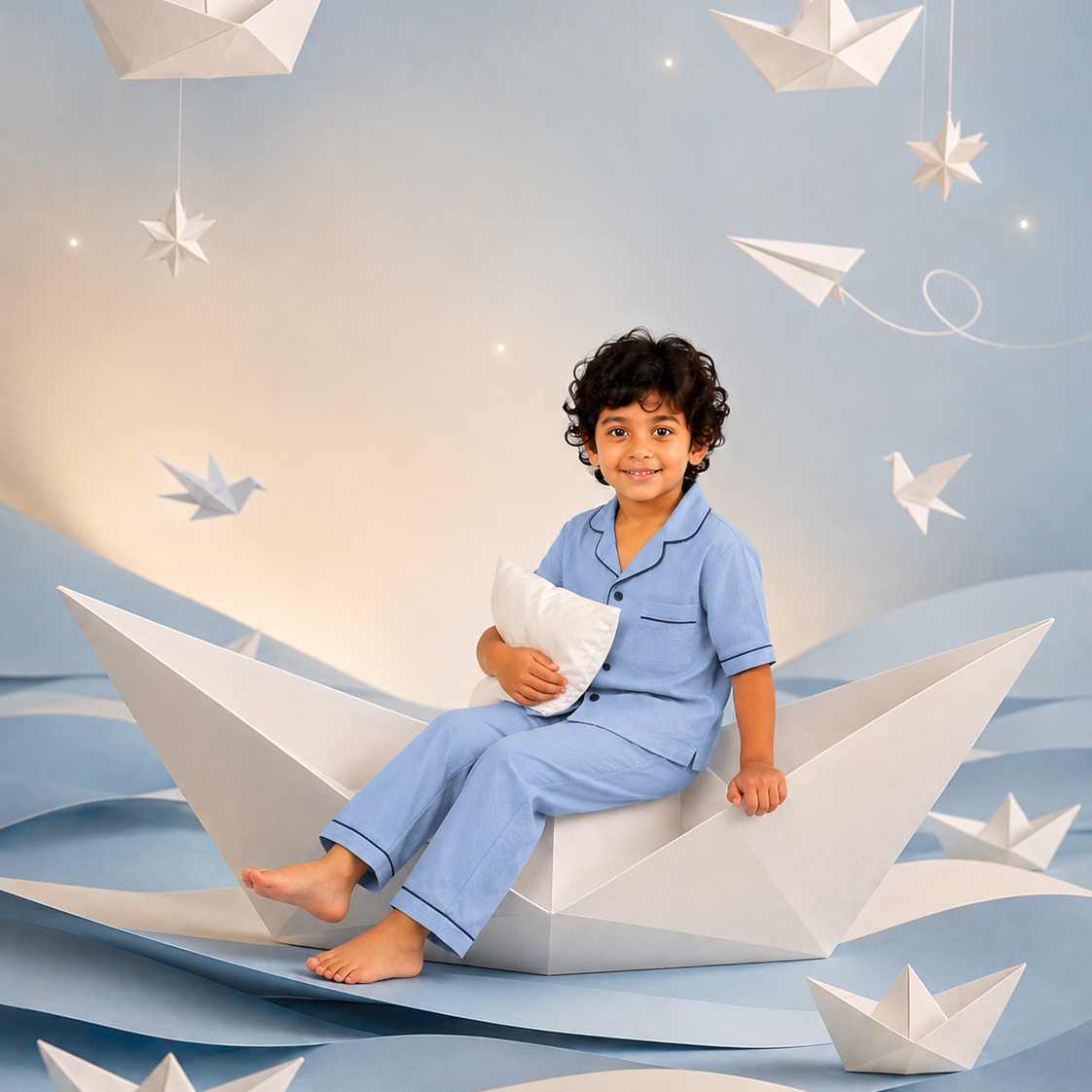 Classic Blue Muslin Kids Night Suit