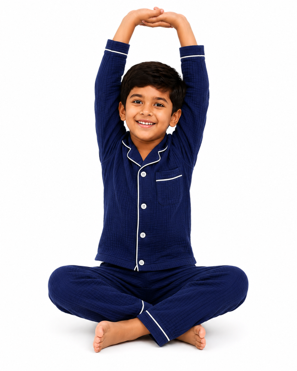 Classic Navy Blue Muslin Kids Night Suit