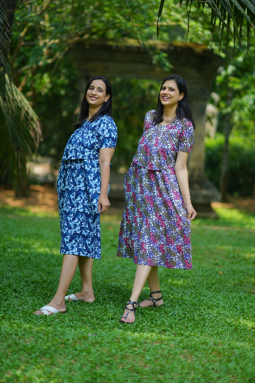 Serene Bloom Maternity & Nursing Dress – Deep Indigo Floral