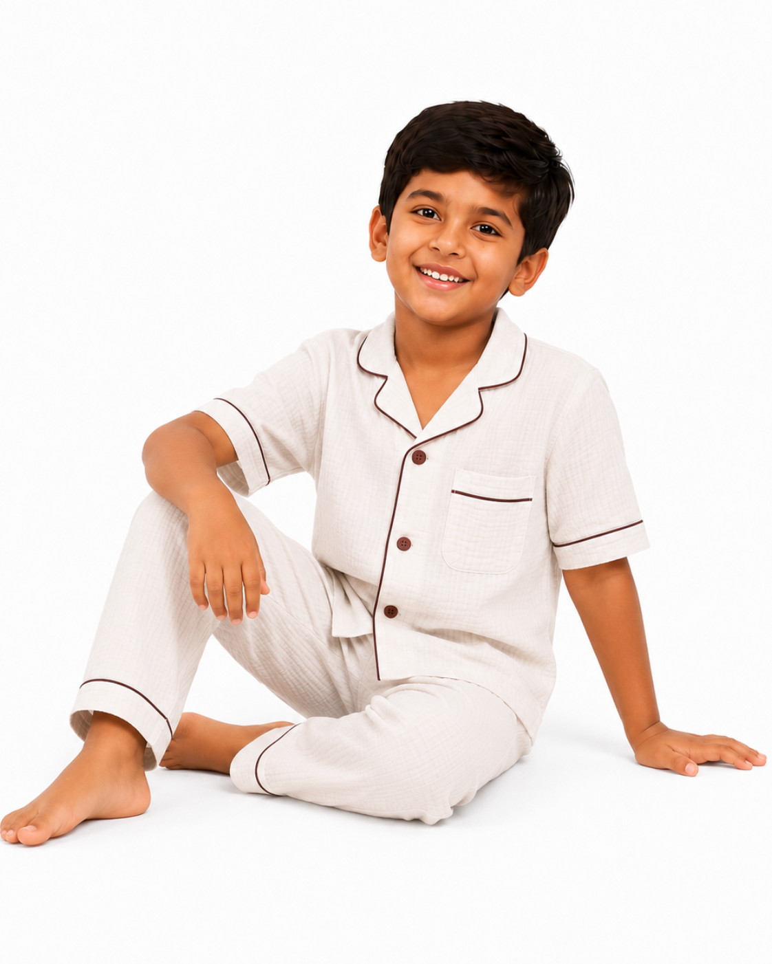 Classic Ivory Muslin Kids Night Suit