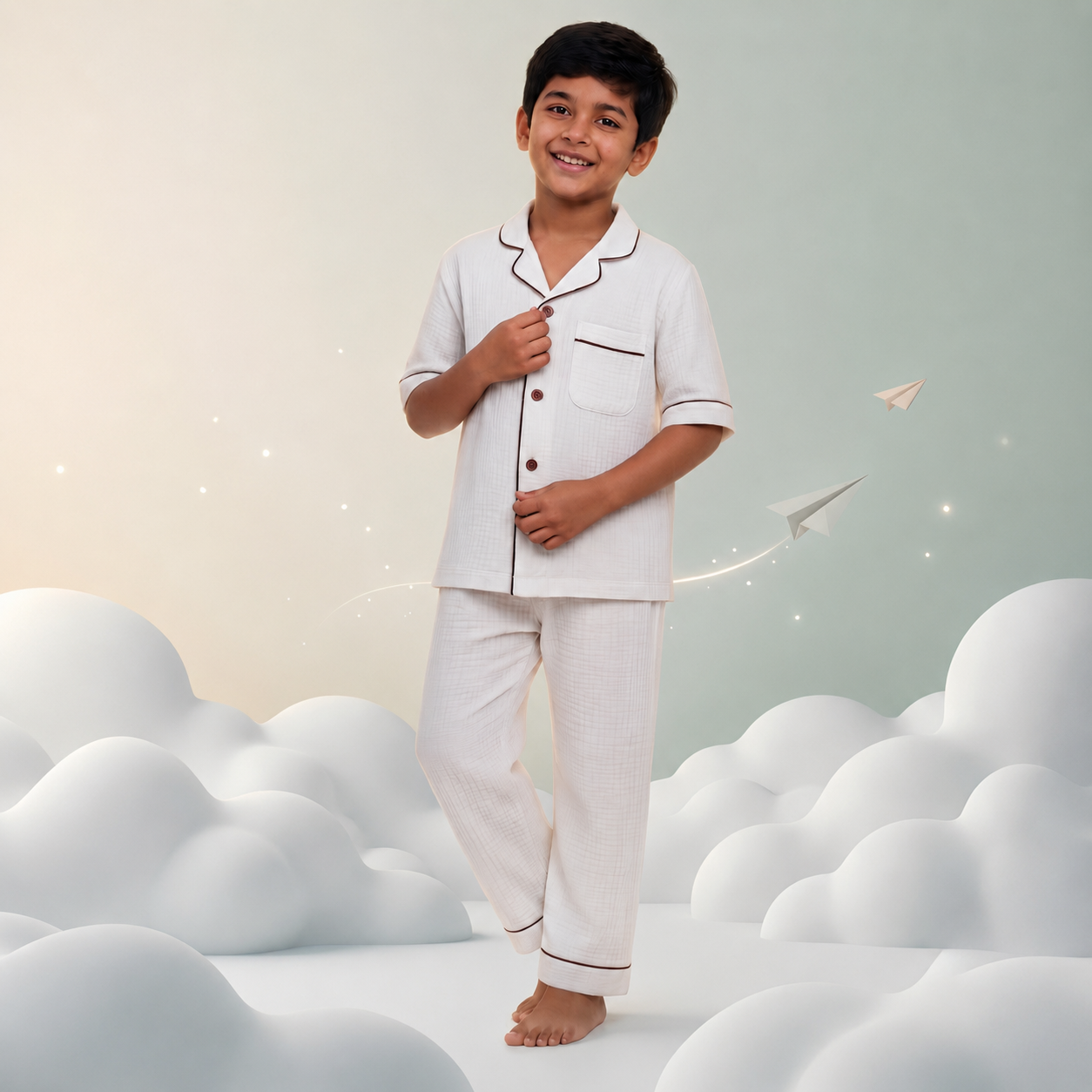 Classic Ivory Muslin Kids Night Suit