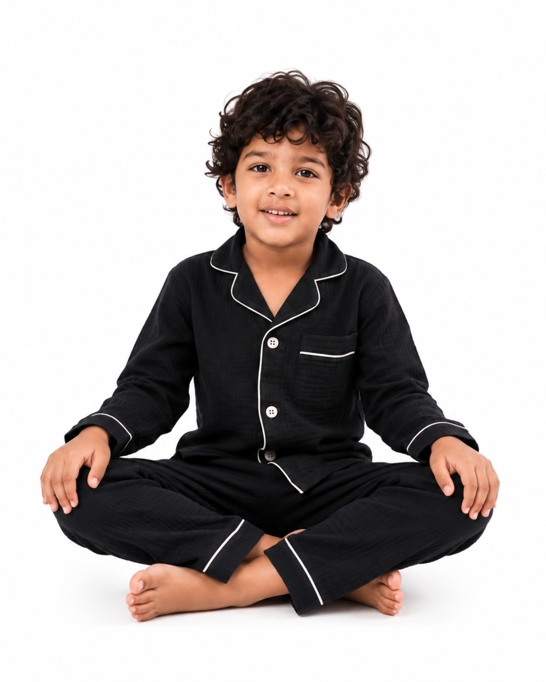 Classic Black Muslin Kids Night Suit(Full Sleeve)