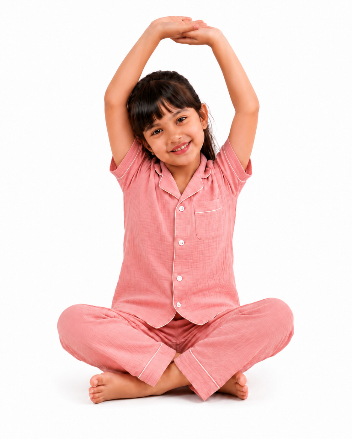 Classic Blush Pink Muslin Kids Night Suit