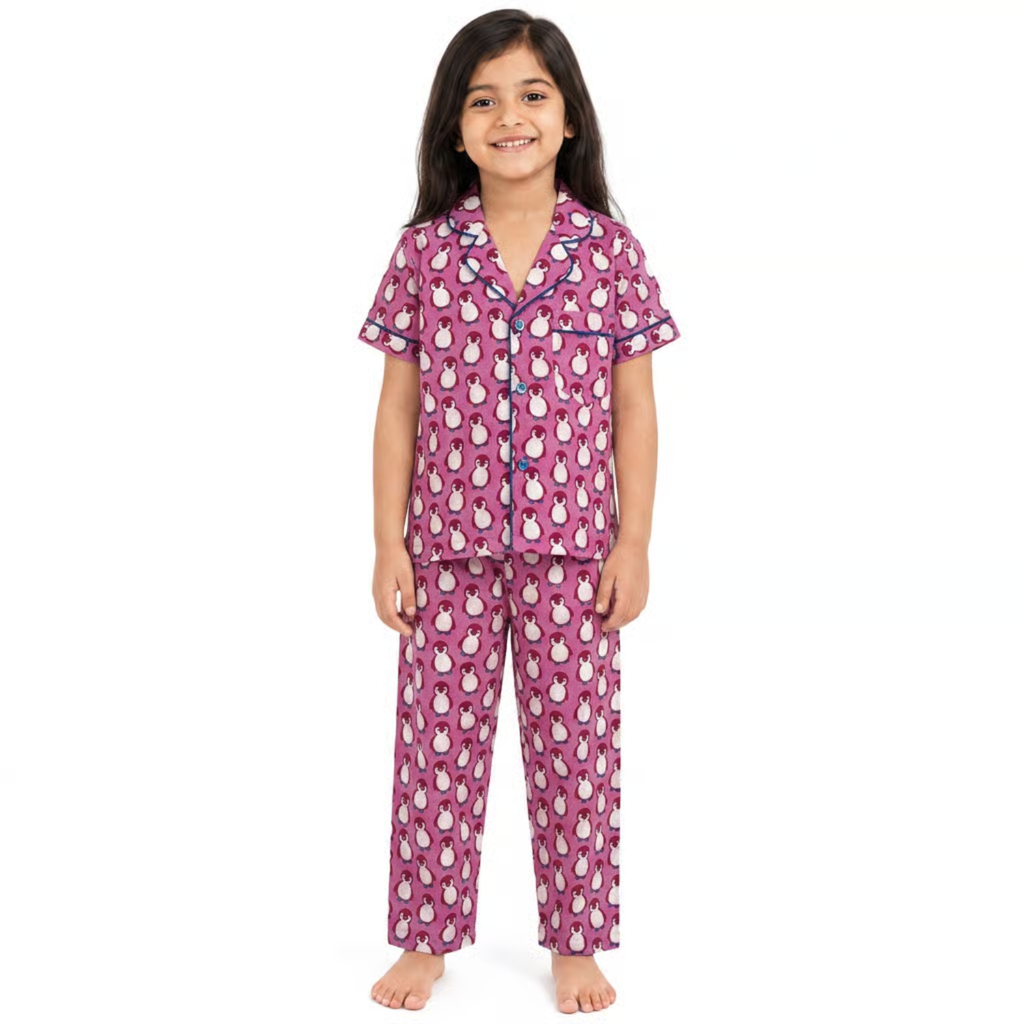 Pink Penguin Parade Cotton Night Suit