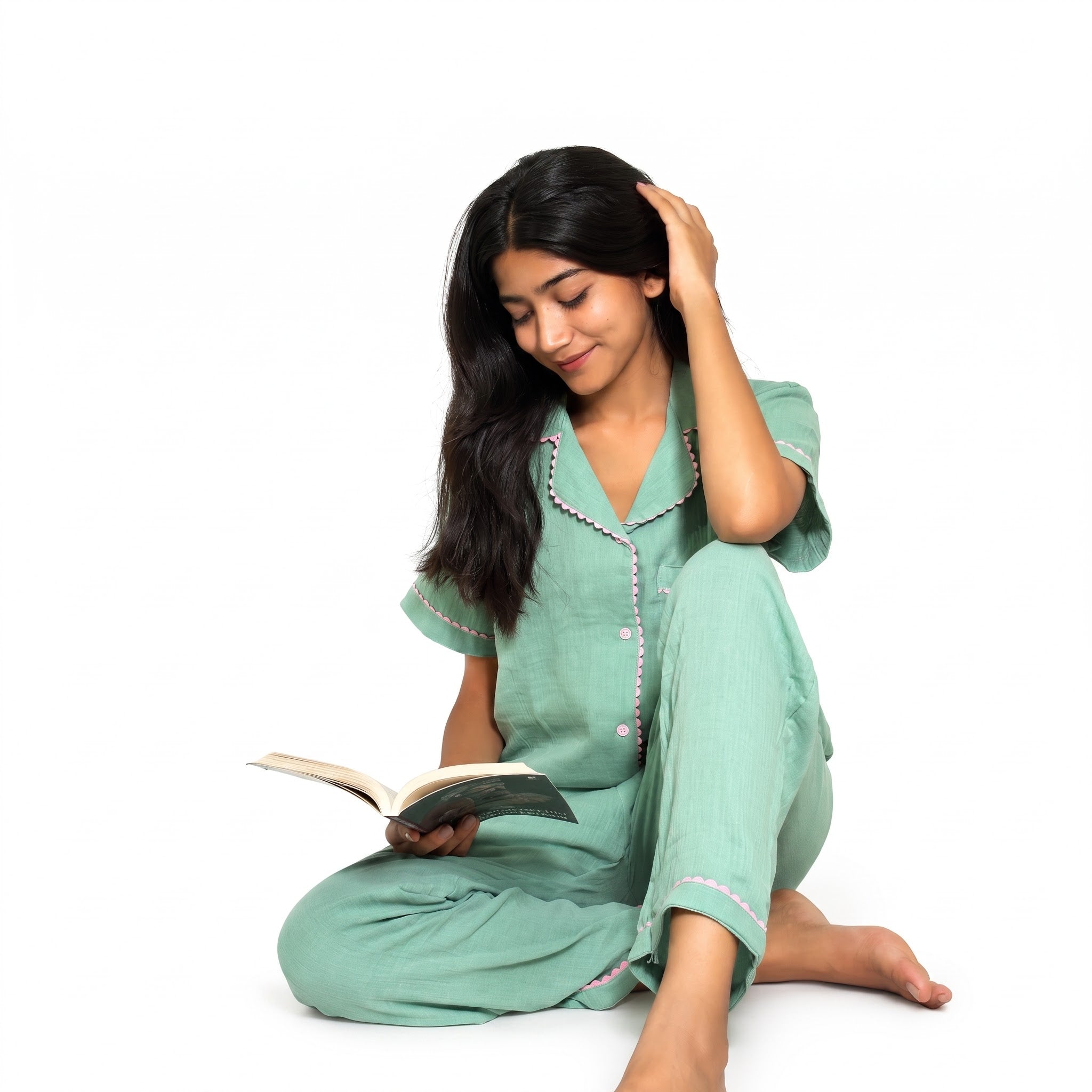 Mint Green Muslin Cotton Nightwear Set