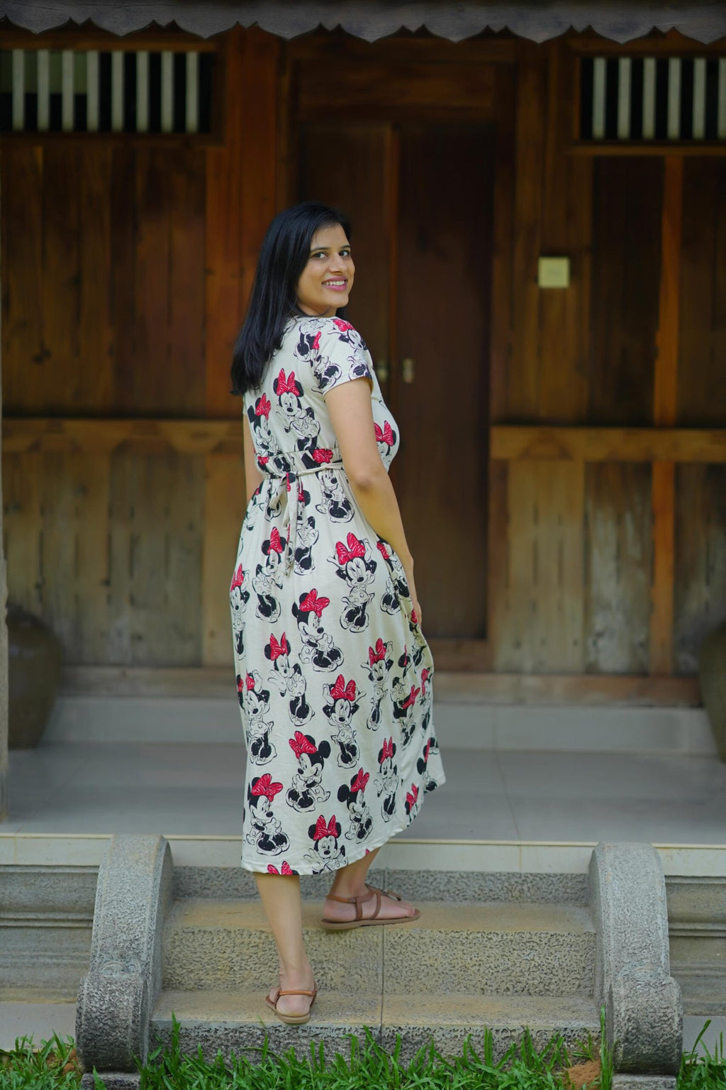 Ivory Minnie Mouse Cotton Maternity Dress