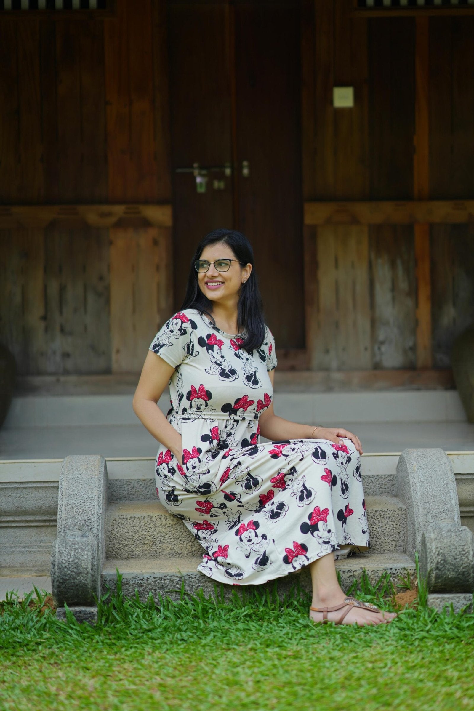 Ivory Minnie Mouse Cotton Maternity Dress