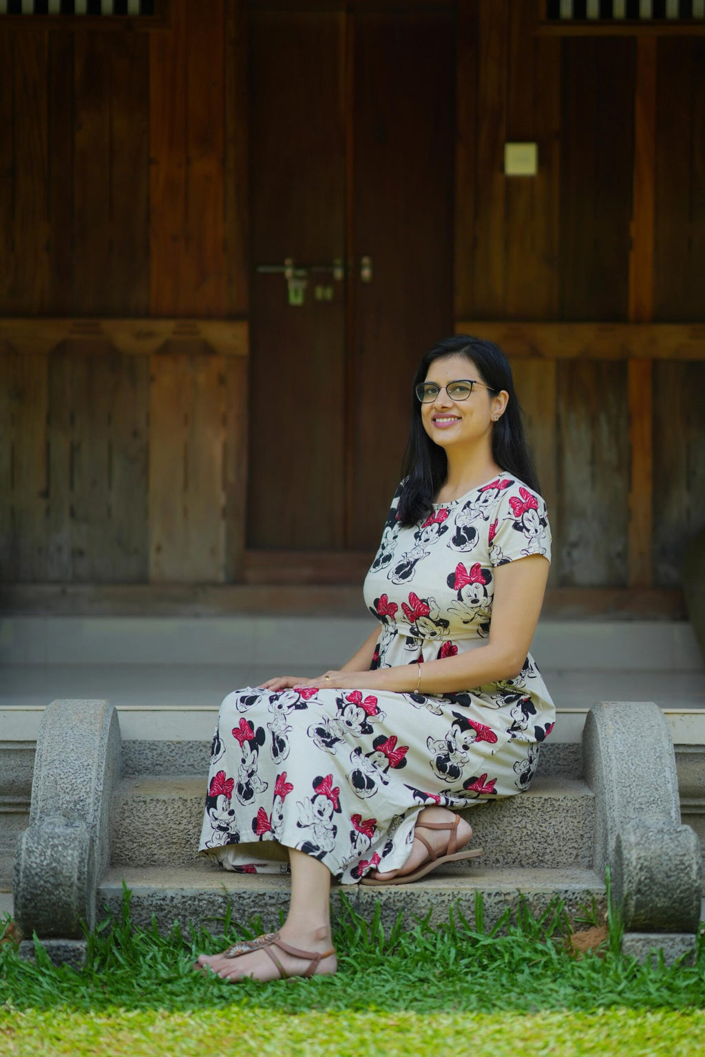 Ivory Minnie Mouse Cotton Maternity Dress